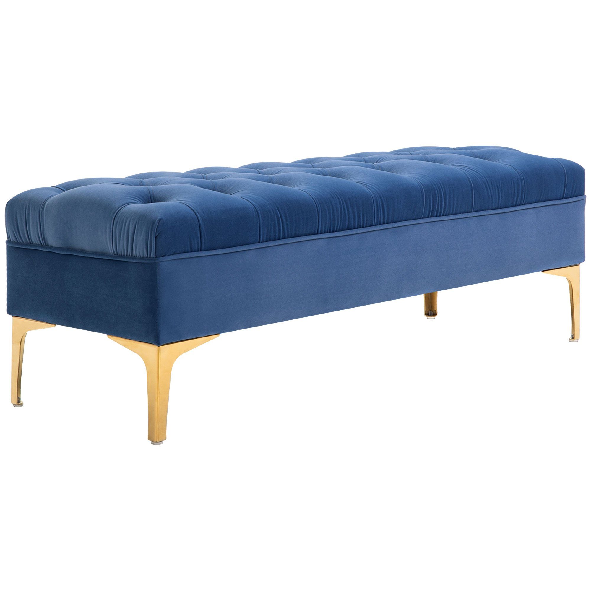 HOMCOM Polsterbank gold | gold 1-St., Schuhbank Blau Sitzbank Sitzottomane), blau, Sitzbank Schlafzimmer (Set, erhöhten Samt mit Bettbank blau, Beine