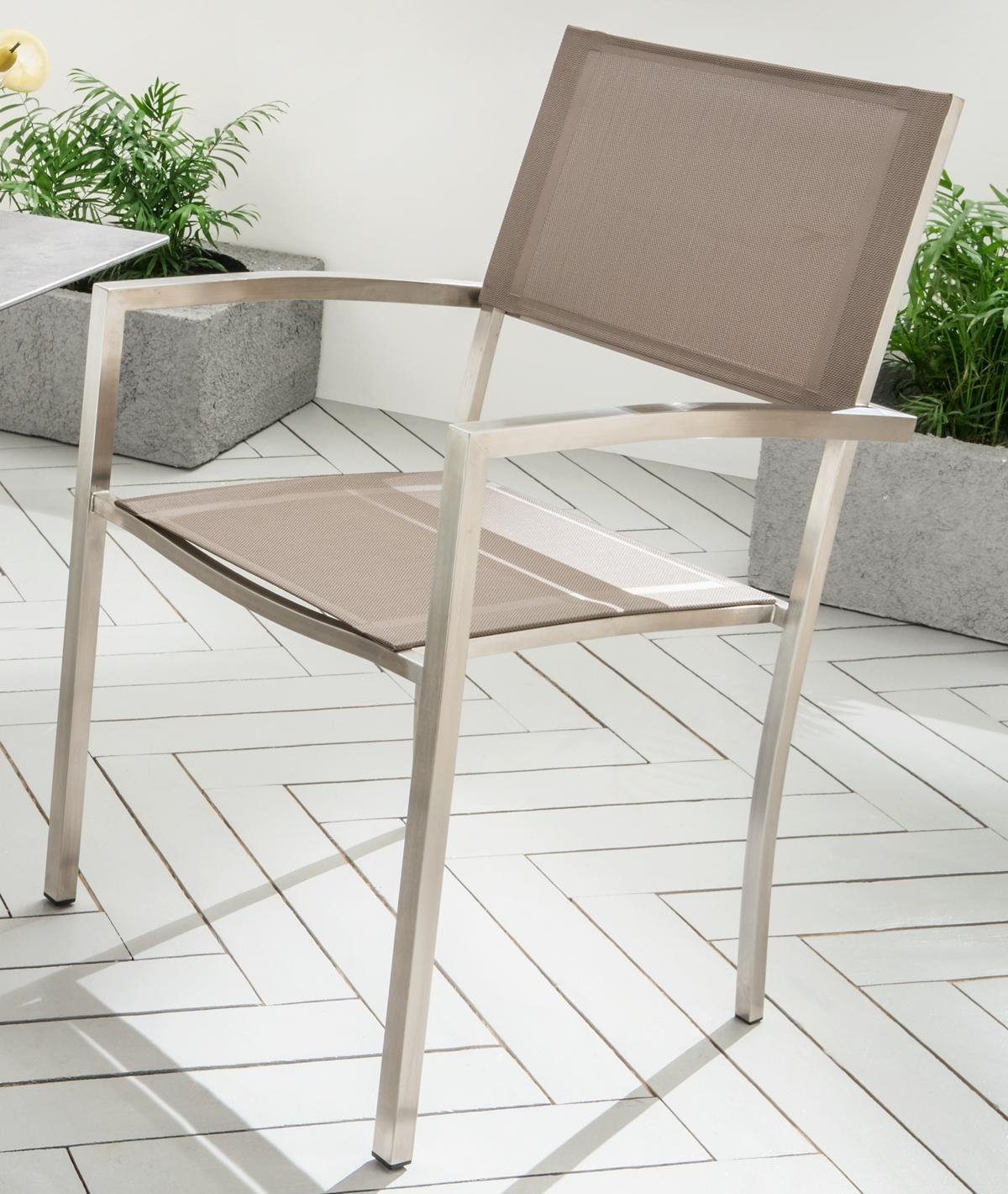 Destiny Gartenstuhl SQUARE (2er-Set), Aluminium, Textilene Bespannung, stapelbar Taupe | Stühle