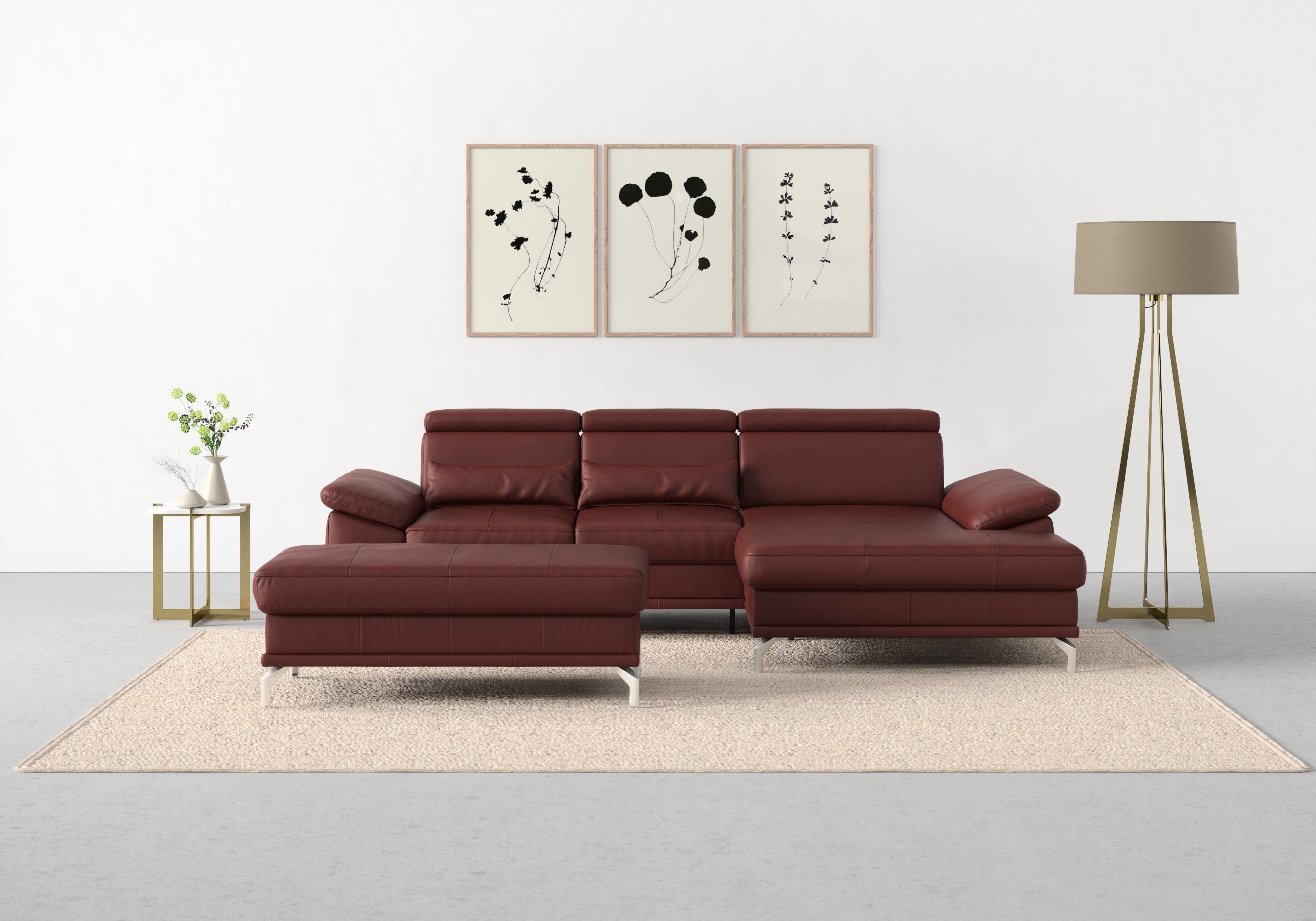 sit&more Ecksofa Cabrio L-Form, B: 295 cm, mit Sitztiefen-, Arm- & Kopfteilverstellung, 2 Nierenkissen, Federkern, optional Bettfunktion und Stauraum