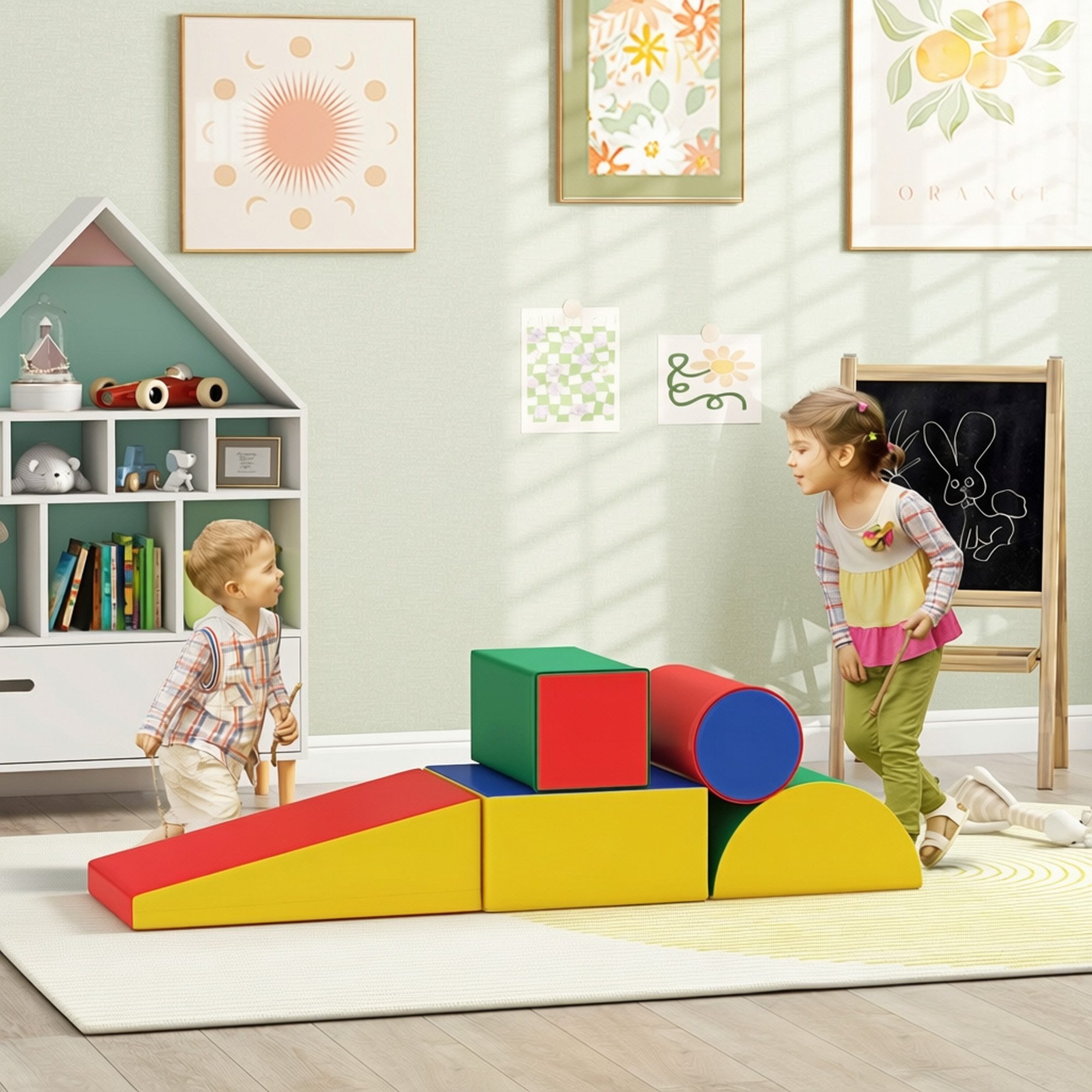 HOMCOM 5er-Set Bauklötze Bauspielzeug zum krabbeln, klettern Spielbausteine, (Riesenbausteine, 5 St., Bausteinset), für Baby & Kleinkinder Mehrfarbig