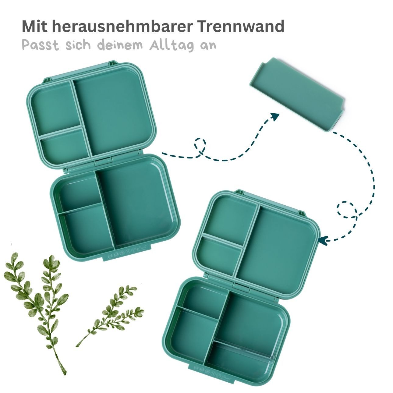 LEKKABOX Lunchbox Mini Kinder Bentobox, 3 Fächer - Brotdose Vesperdose Brotbüchse, Für feuchte Lebensmittel auslaufsicher, inkl. extra Trenner