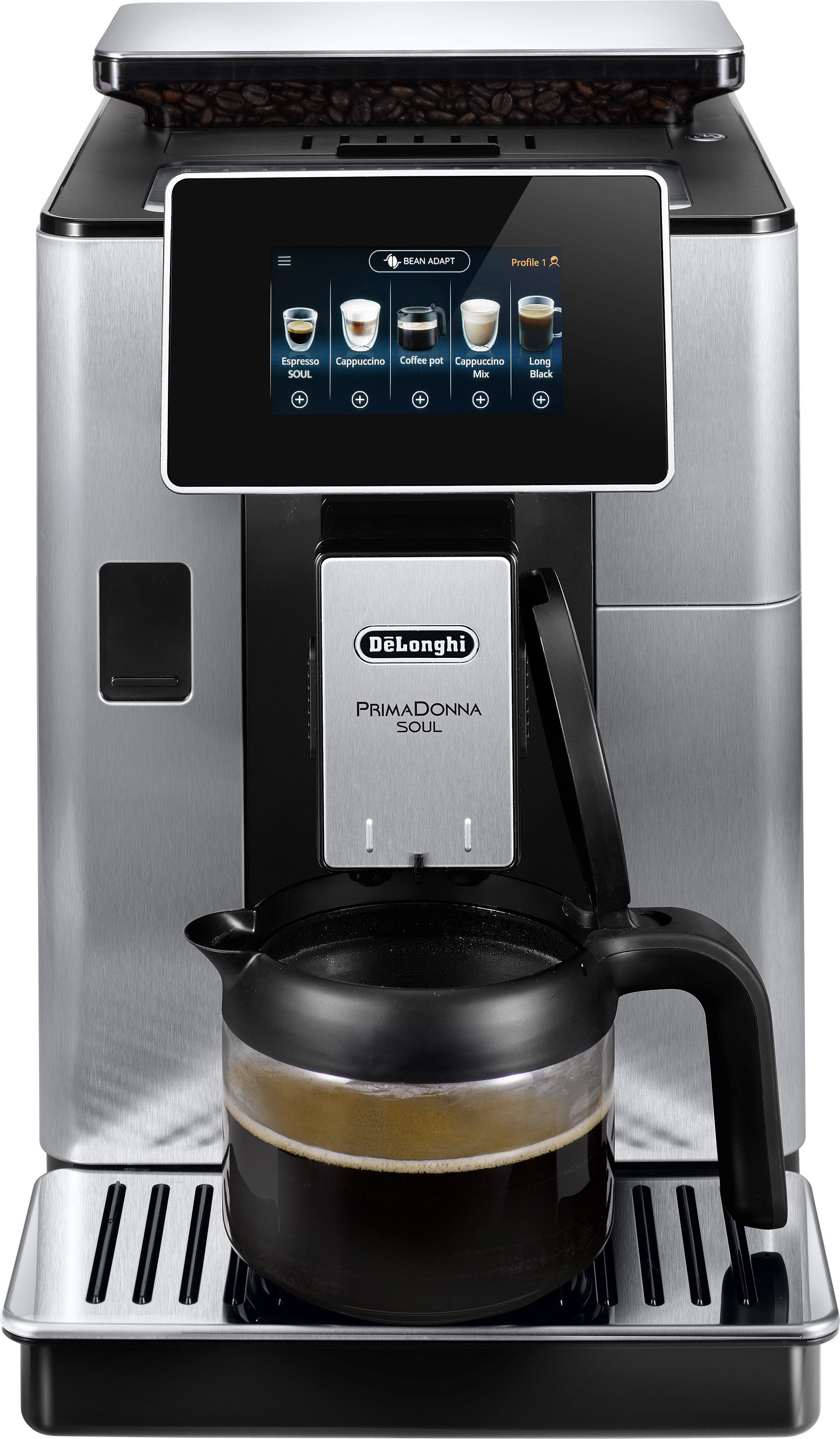De'Longhi Kaffeevollautomat PrimaDonna Soul ECAM610.75.MB - Mit Kaffeekannen-Funktion, Inkl. Kaffeekanne, Bean Adapt Technology, Edelstahl, Scheibenmahlwerk – Bild 4 von 5
