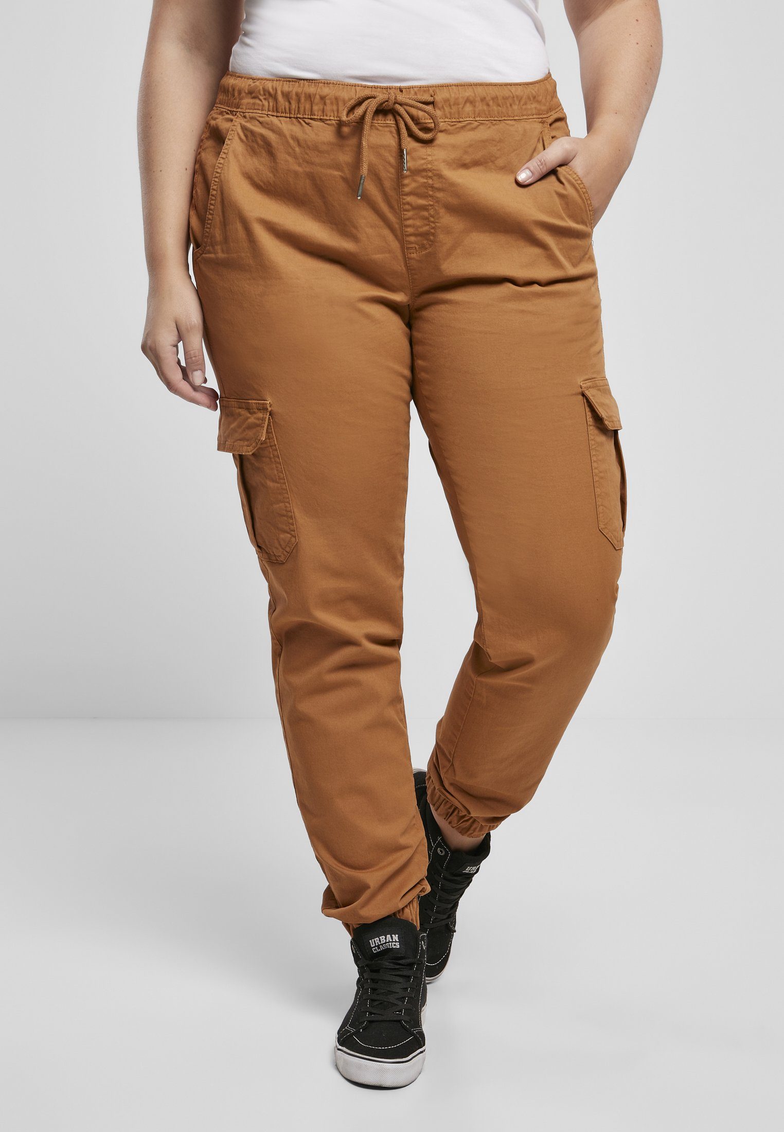 URBAN CLASSICS Cargohose Damen Ladies (1-tlg) toffee Jogging High Pants Cargo Waist