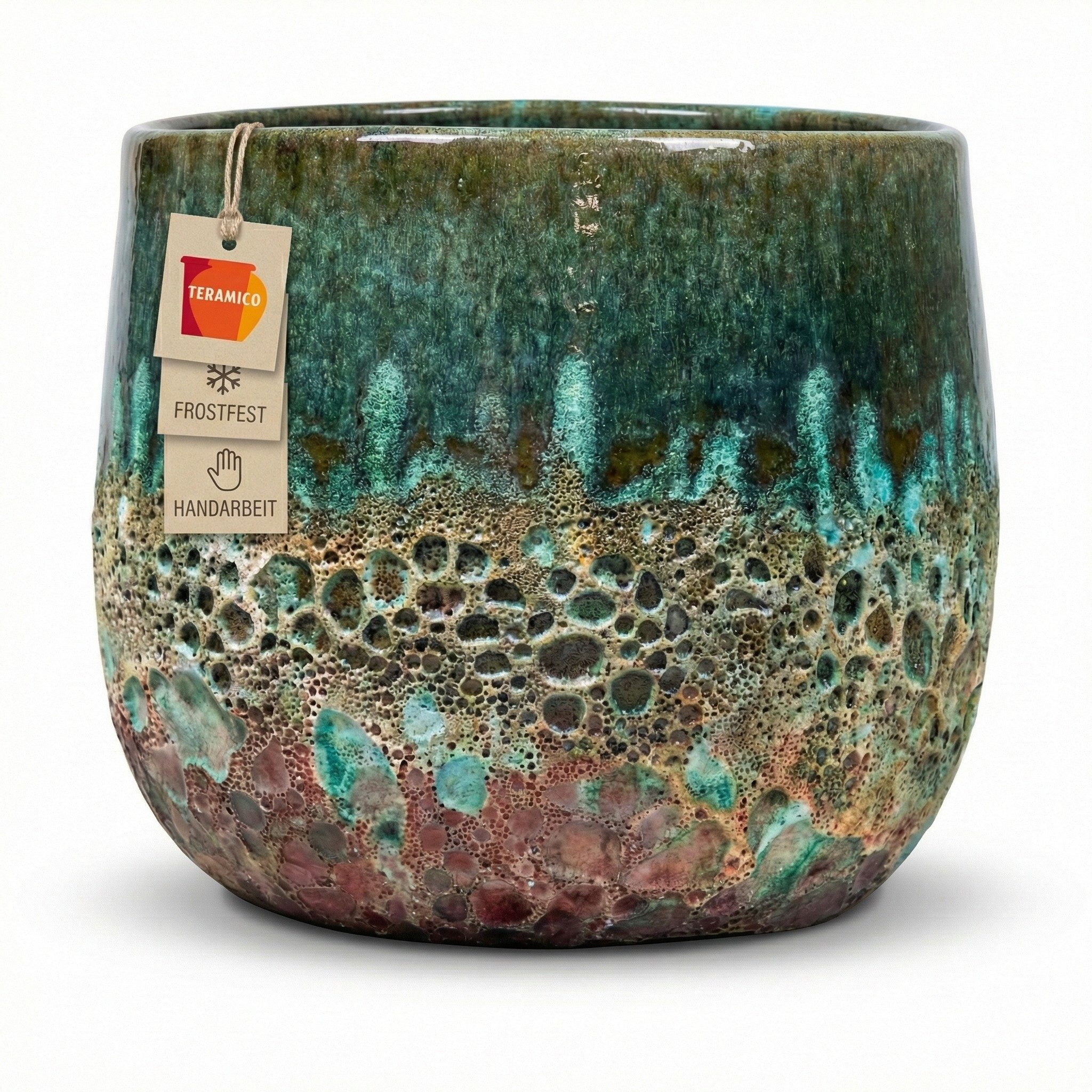 Teramico Blumentopf Pflanzgefäß "Brooklyn" Grün – Ø 20 bis 38 cm – Geätzte Struktur (1 St), Frostfest, UV-Fest