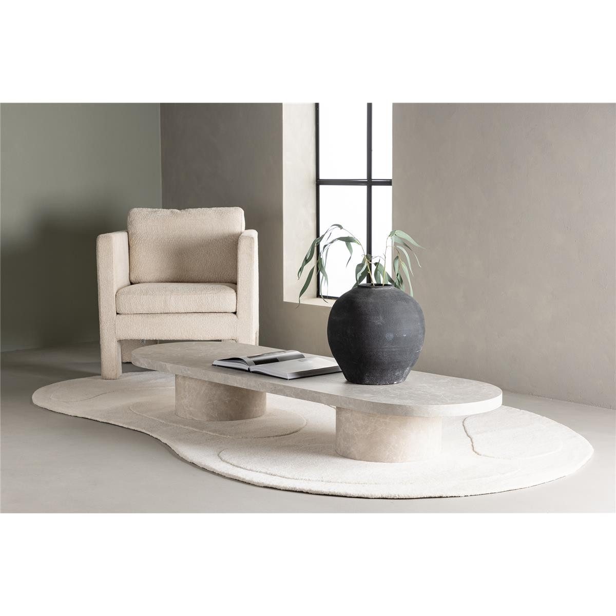 BOURGH Couchtisch MAILAND großer Wohnzimmertisch 190x60cm - Coffee Table in Marmor Optik, in Beige