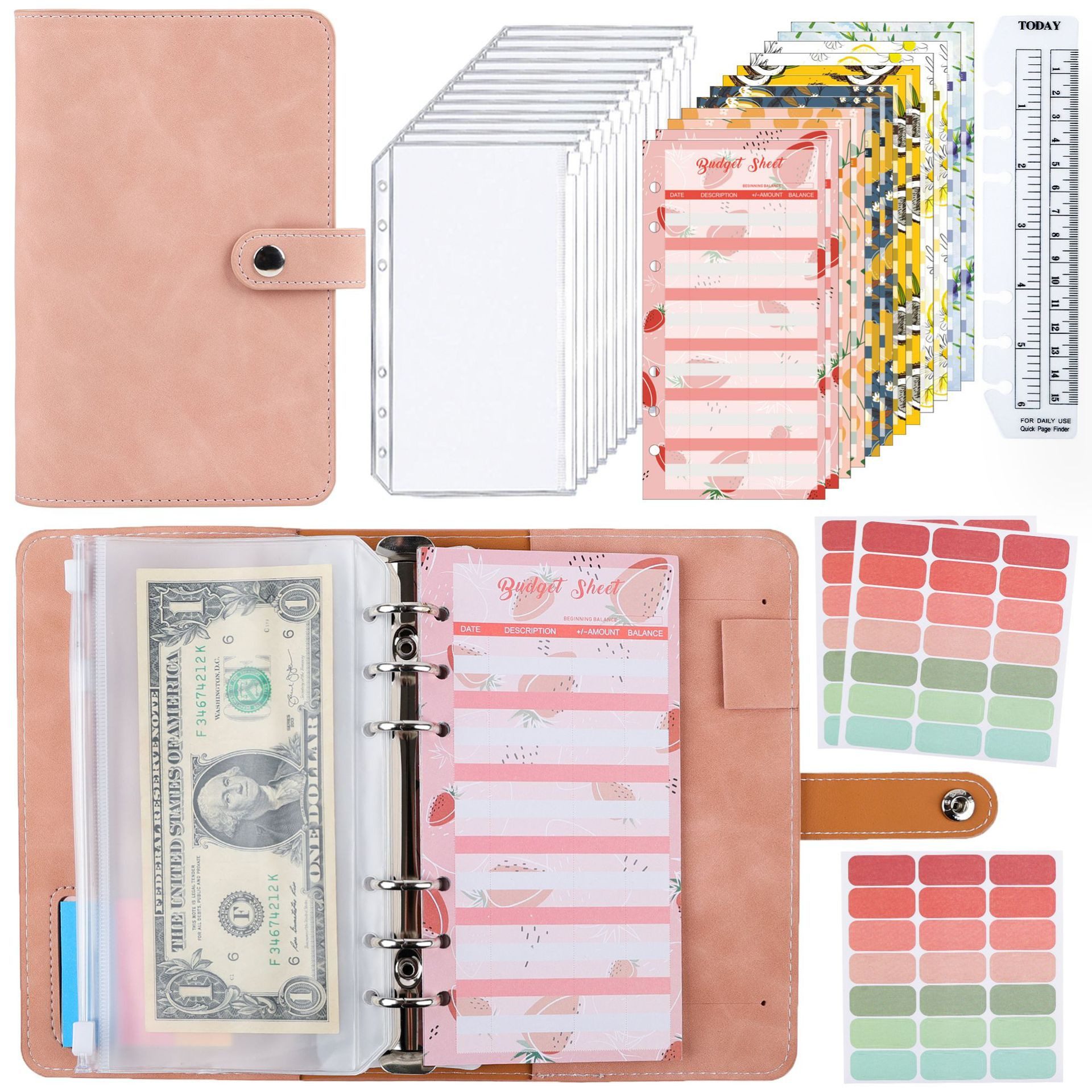 Ringbuchmappe Budget Planner, Haushaltsbuch A6 Planner Geldumschläge Umschlagmethode