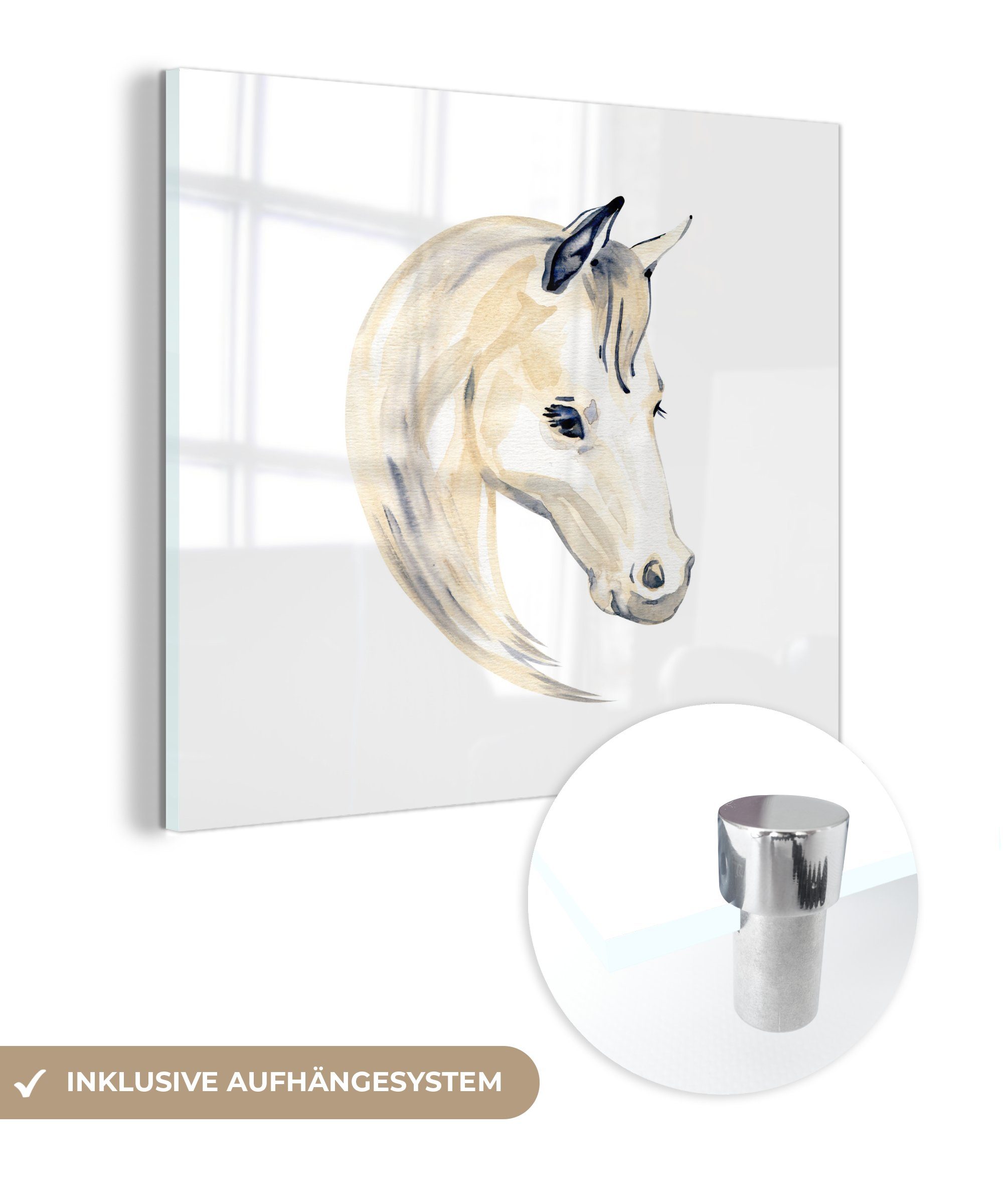 MuchoWow Acrylglasbild Pferd - (1 Glas Kinder - Glasbilder Aquarell Mädchen Foto Wandbild Mädchen, - Bilder St), Wanddekoration auf auf - Glas - - Auge - 