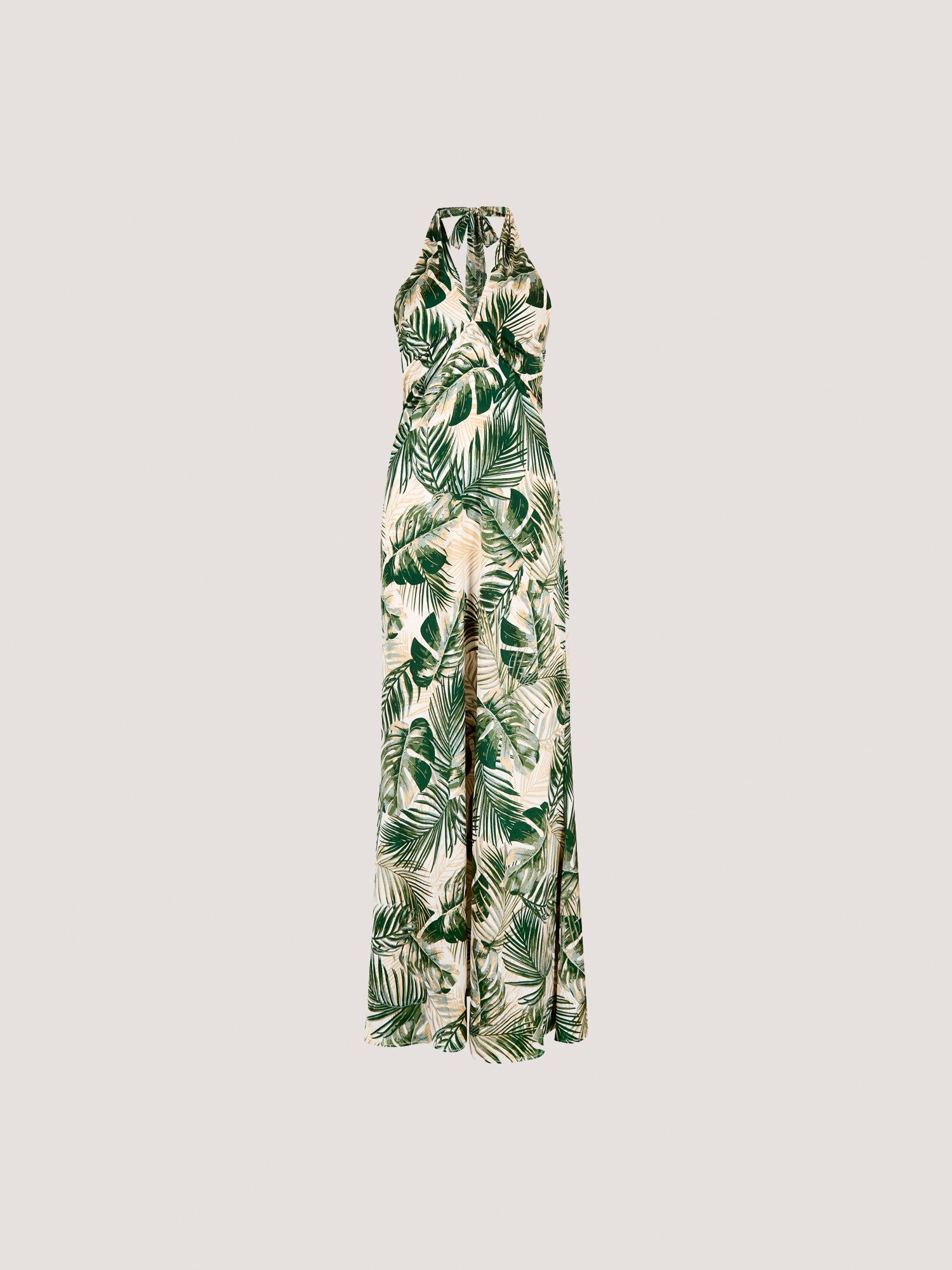 Apricot Druckkleid Tropical Satin Kleid mit Neckholder