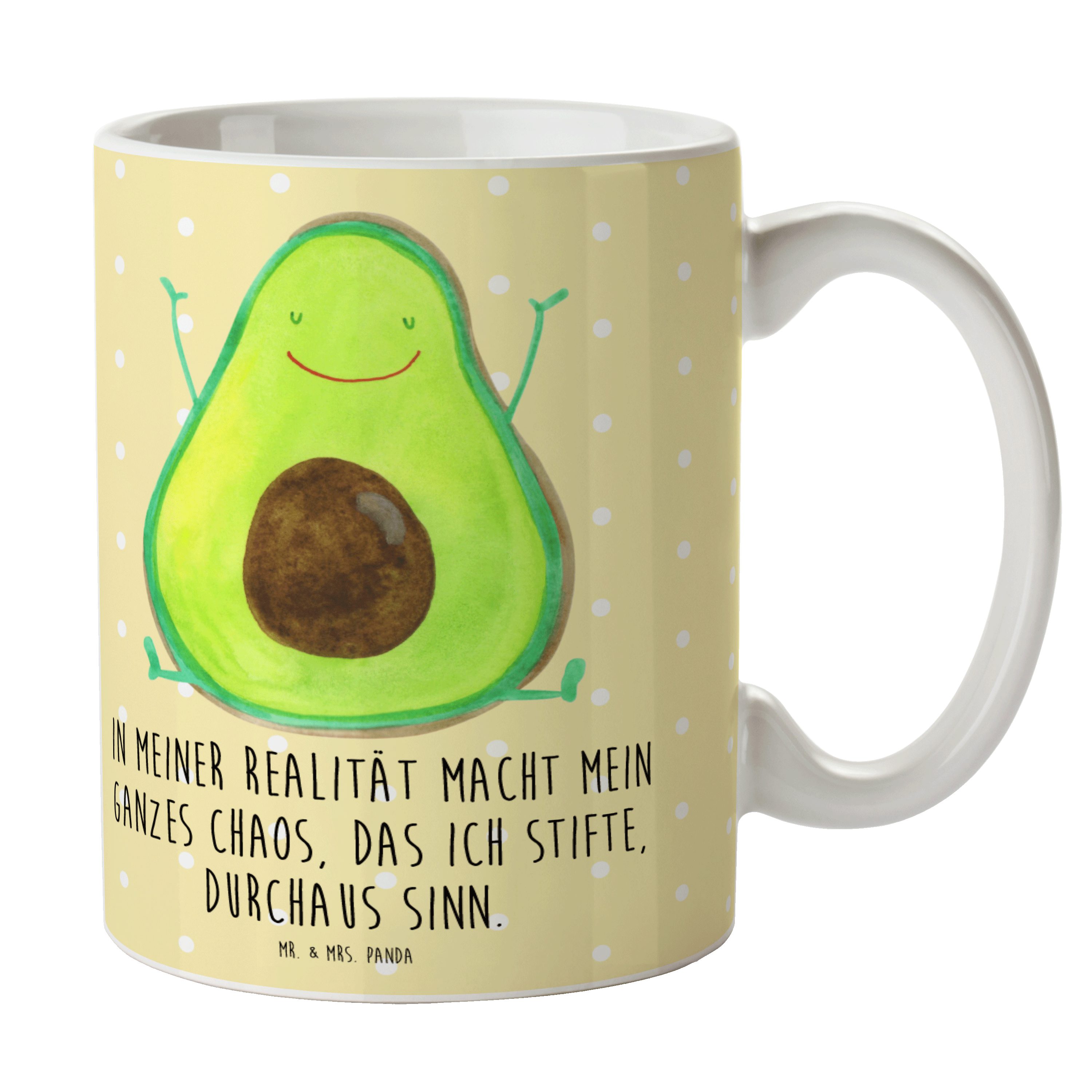 Tasse - Geschenk, Panda Mrs. Kaffeebecher, Teetas, Pastell Happy & Keramik Becher, Mr. - Avocado Gelb
