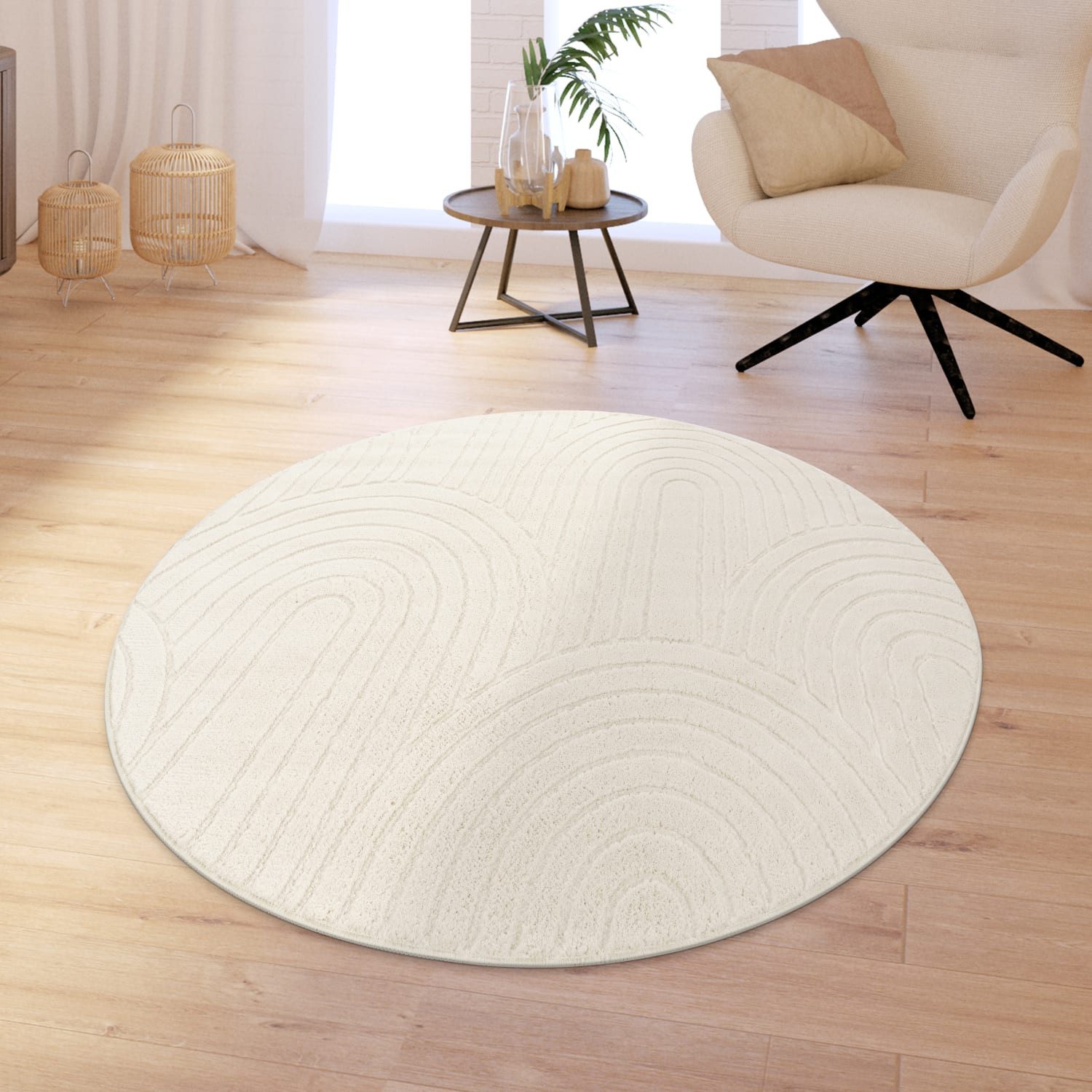 TT Home Teppich Esszimmer, Schlafzimmer, Wohnzimmer, Rund, Höhe: 16 mm, Wohnzimmer Teppich Schlafzimmer Hochflor Weich Waschbar Uni 3D-Optik M