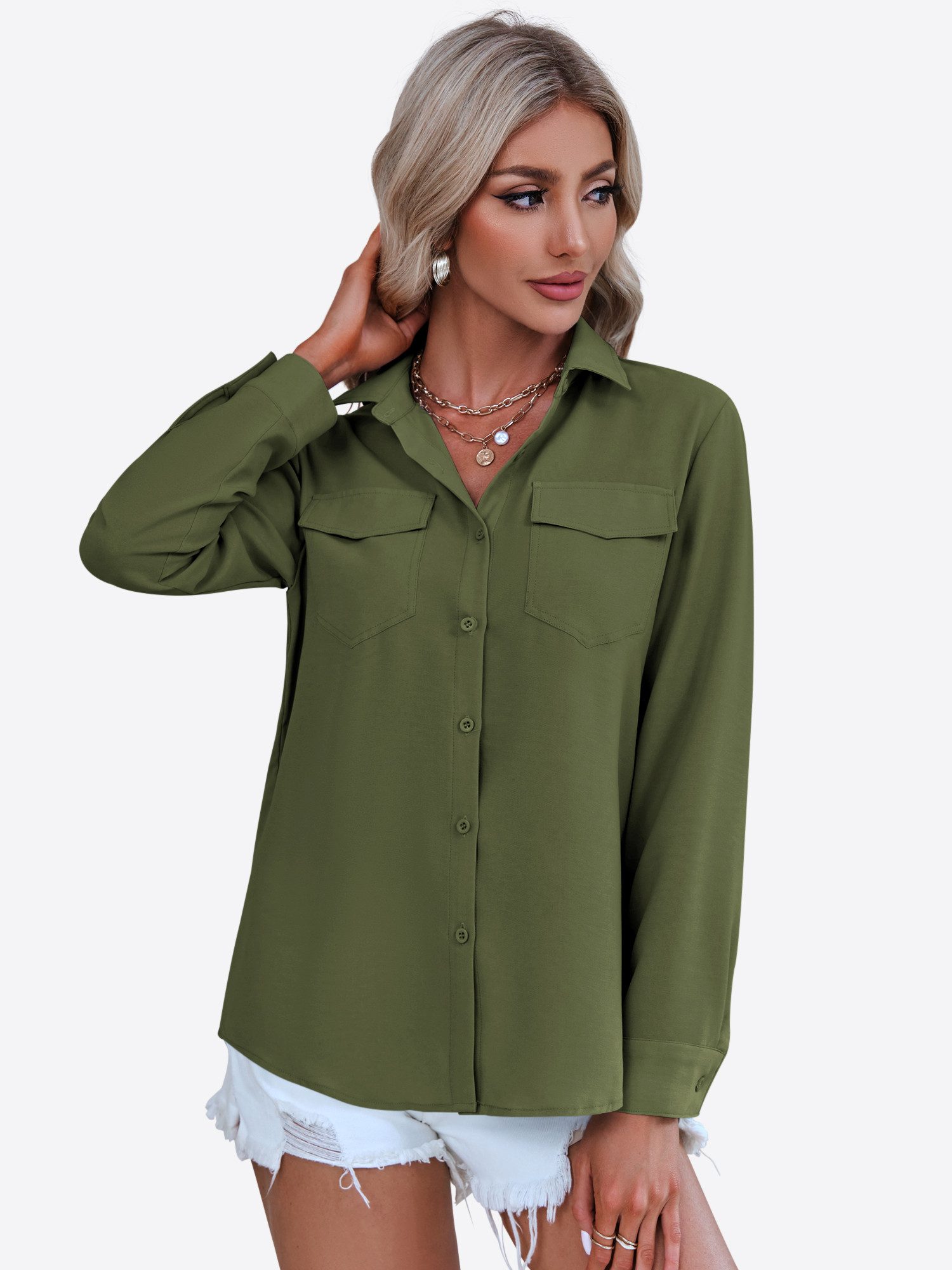 Imily Bela Hemdbluse Damen Lässige Basic-Bürobluse (Packung, 1-tlg., 1per-Pack) Volltonfarbe