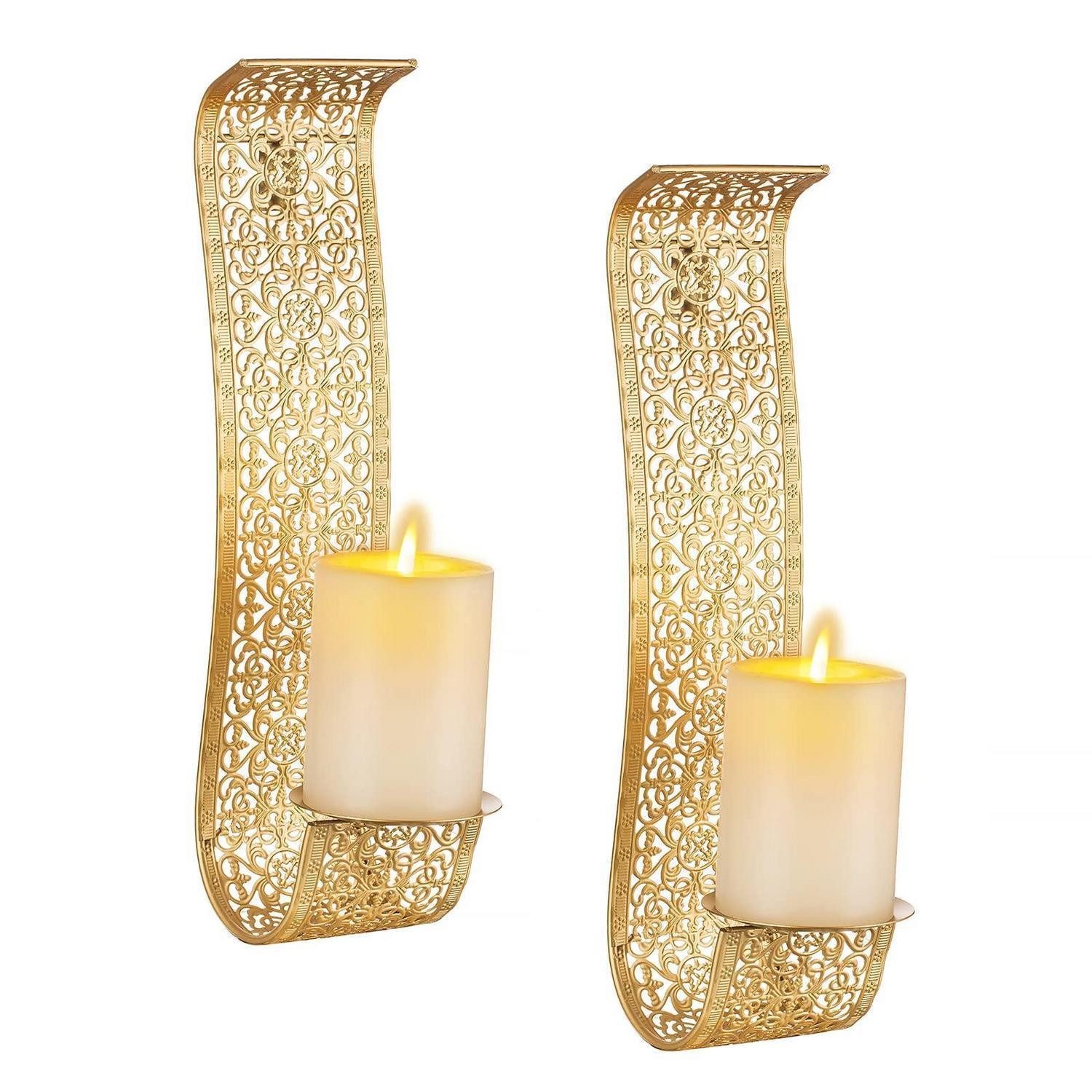 LuxusKollektion Wandkerzenhalter Kerzenhalter Wand 2er Set Gold Metall Vintage (2 St)