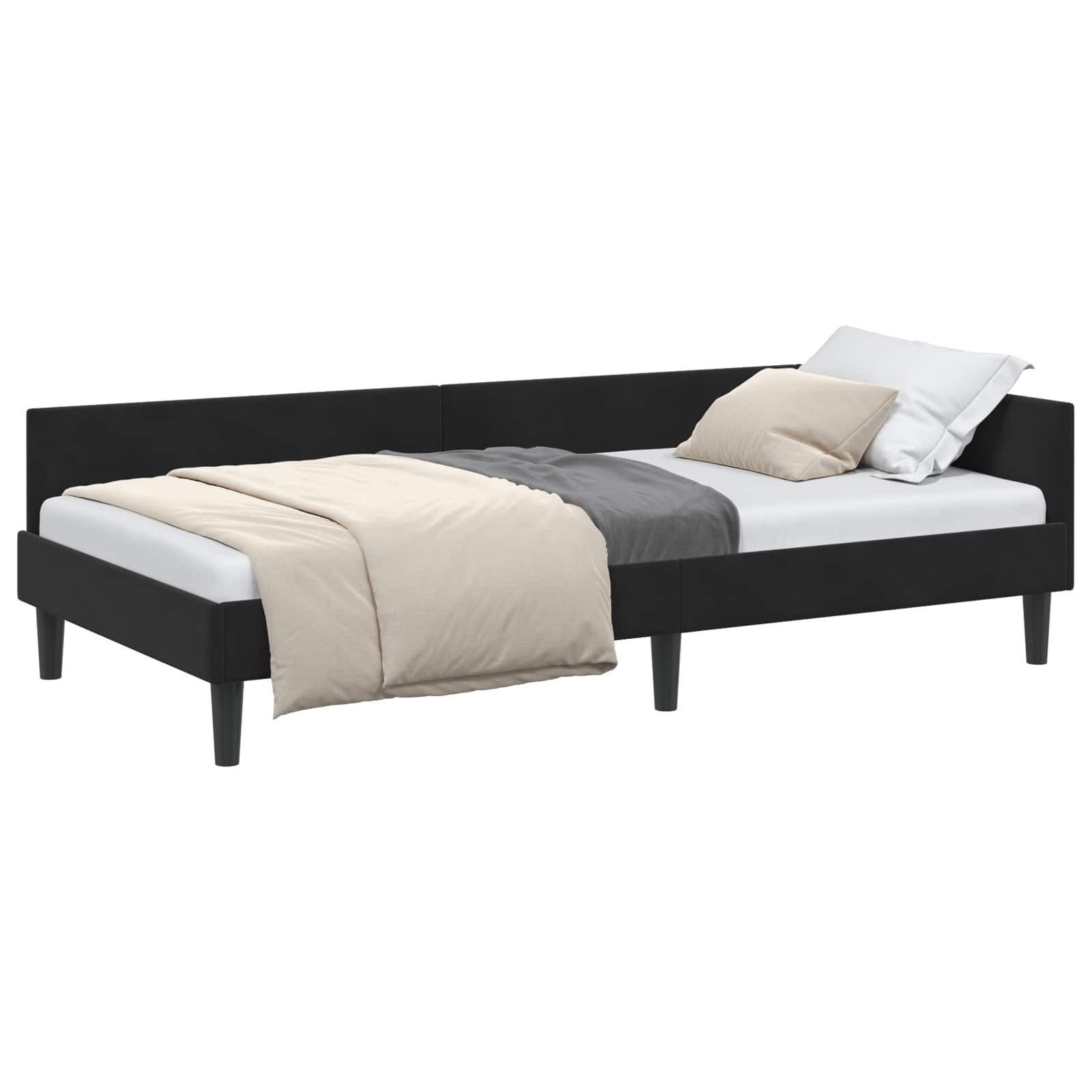 vidaXL Bett Eckbettgestell mit Kopfteil Schwarz 90 cm x 200 cm Samt (1-tlg)