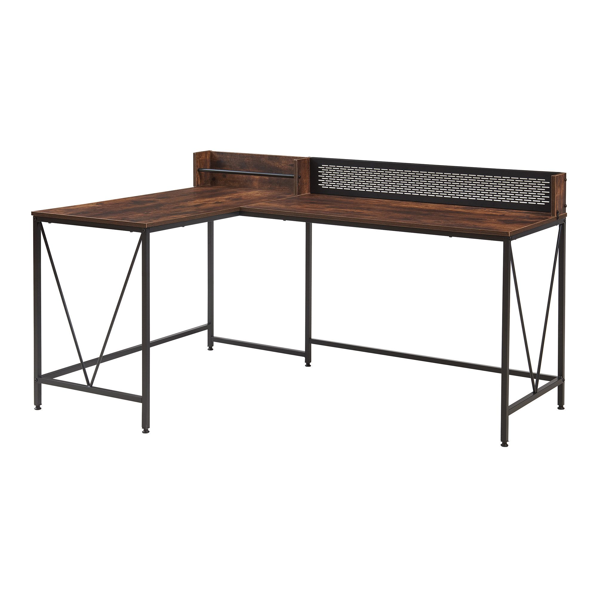 en.casa Schreibtisch, »Frelvepirg« mit Rückwand L-förmig 165x110x75 cm Walnussoptik
