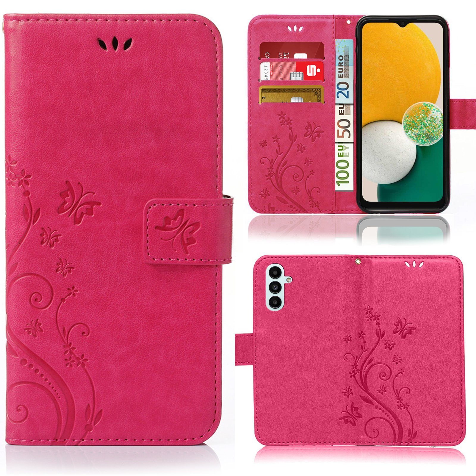 Numerva Handyhülle Bookstyle Flower Handytasche Schutzhülle für Samsung Galaxy A13 5G, Klapphülle Flip Cover mit Blumenmuster