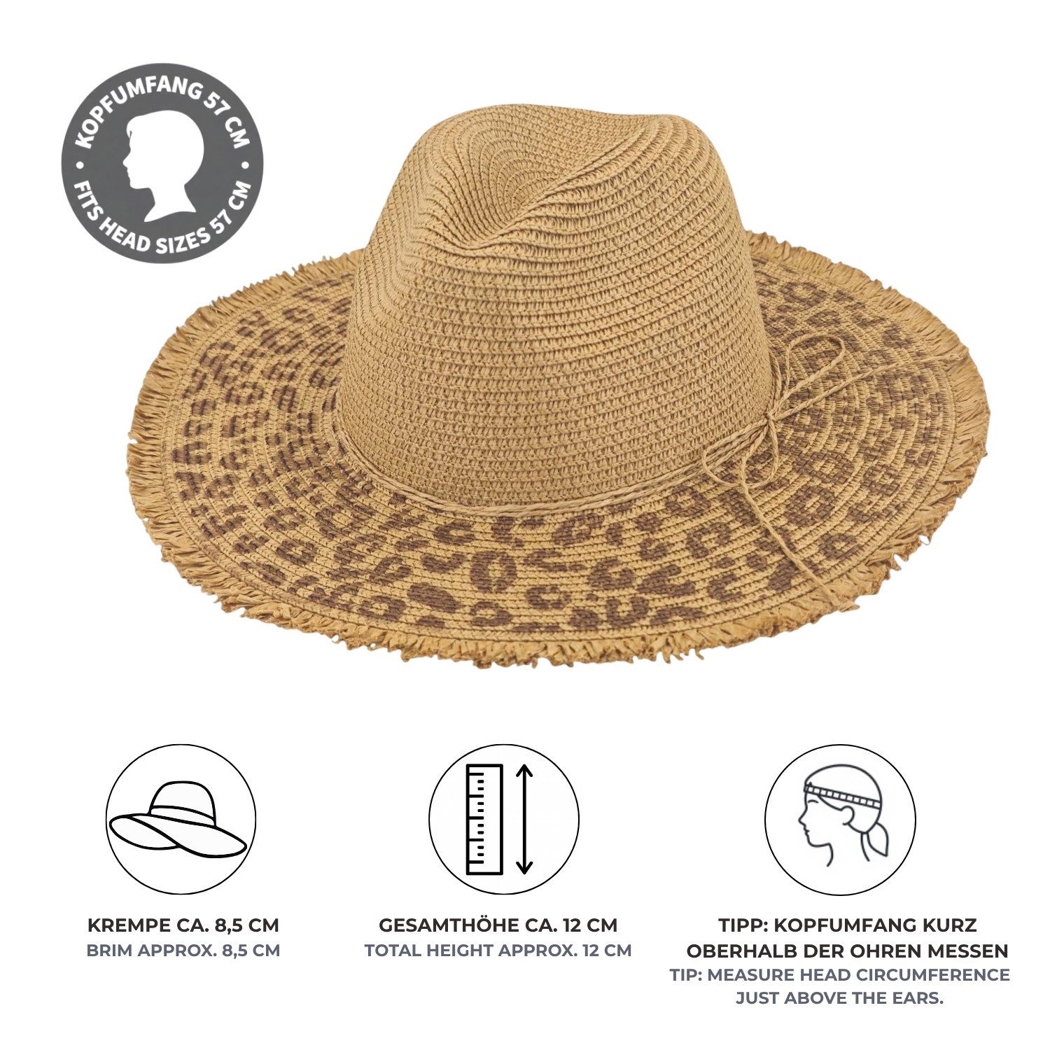 styleBREAKER Sonnenhut Panama Strohhut mit Leoparden Muster (1-St) – Bild 4 von 5