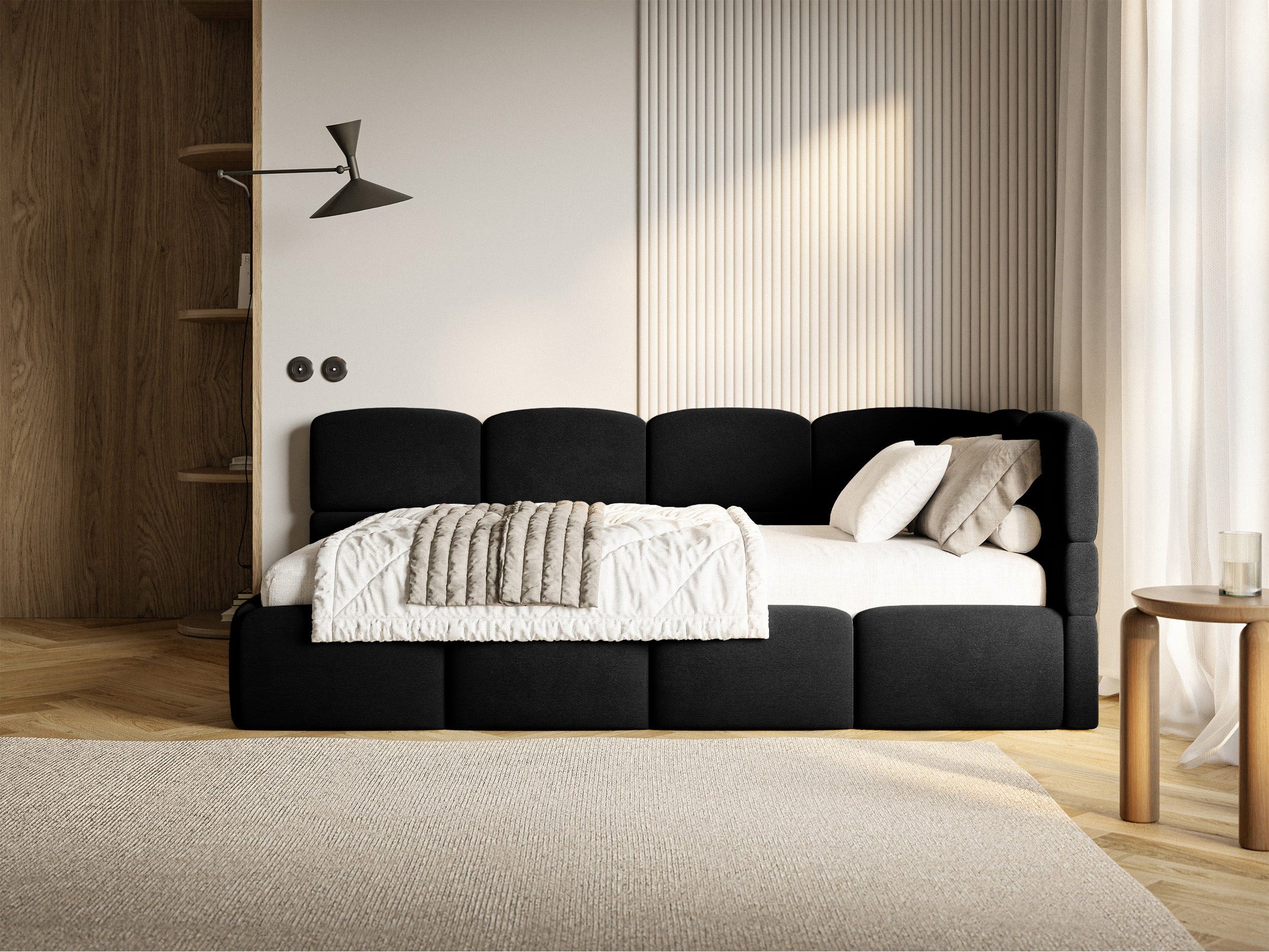 Selsey Einzelbett CLOUDY, mit Eck-Kopfteil, Matratze, Bettkasten, Easy-Clean-Velours, 120x200 cm