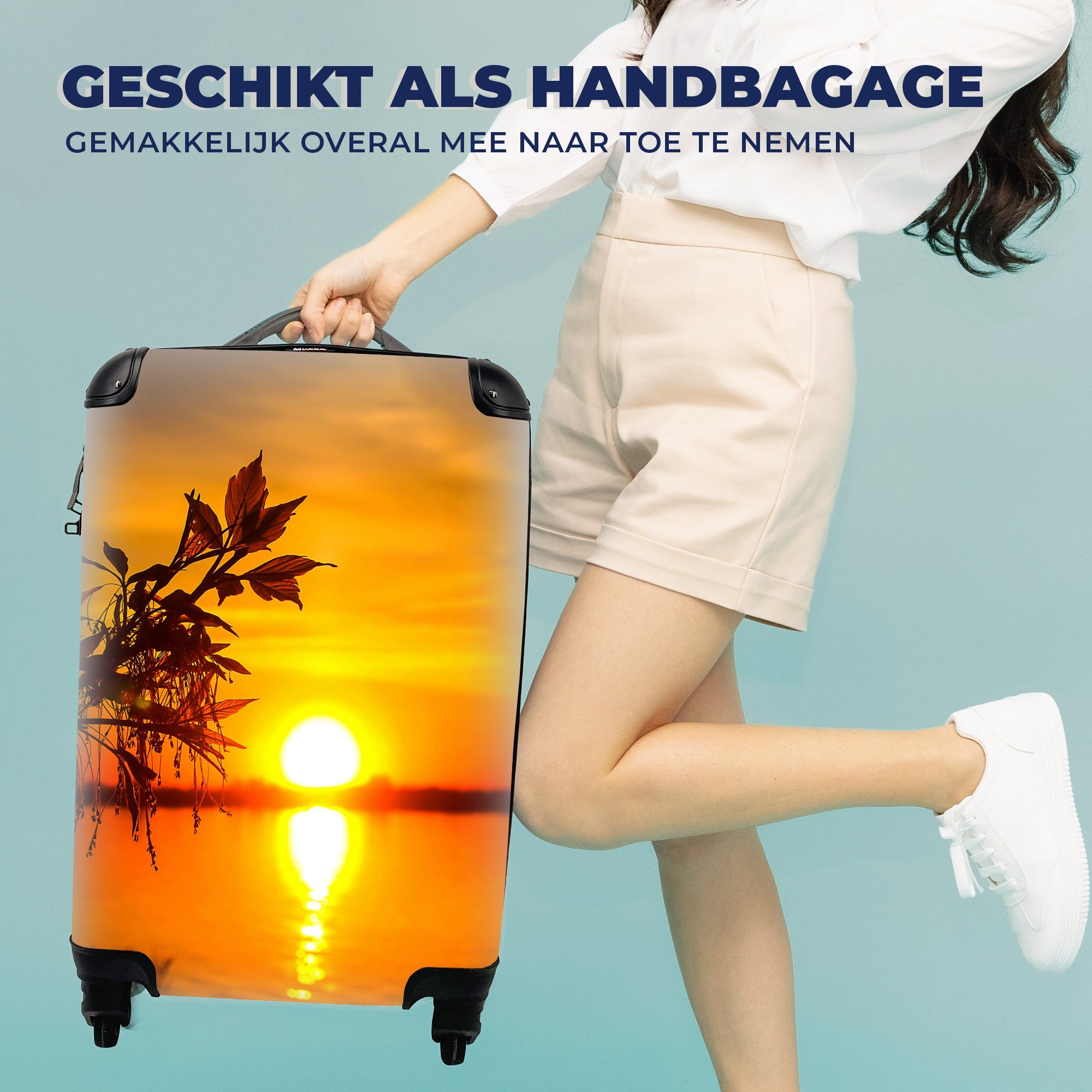 Sonnenuntergang Reisetasche - Wasser 4 für Handgepäck Rollen, Handgepäckkoffer mit Ferien, Trolley, - - rollen, MuchoWow Orange, Reisekoffer Pflanzen