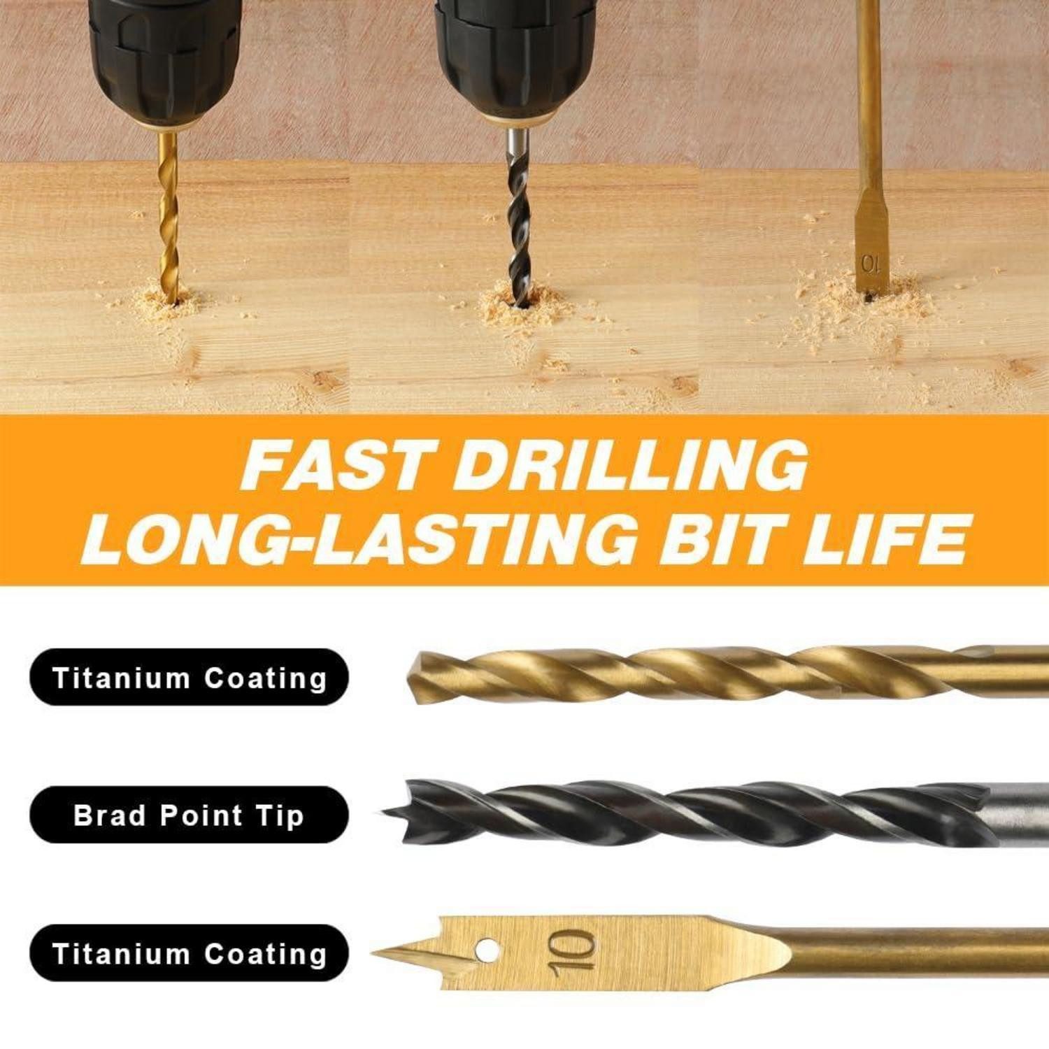 LuxusKollektion Holzbohrer Bohrerset 62-tlg Holz HSS Spiral Flach Dreispitz