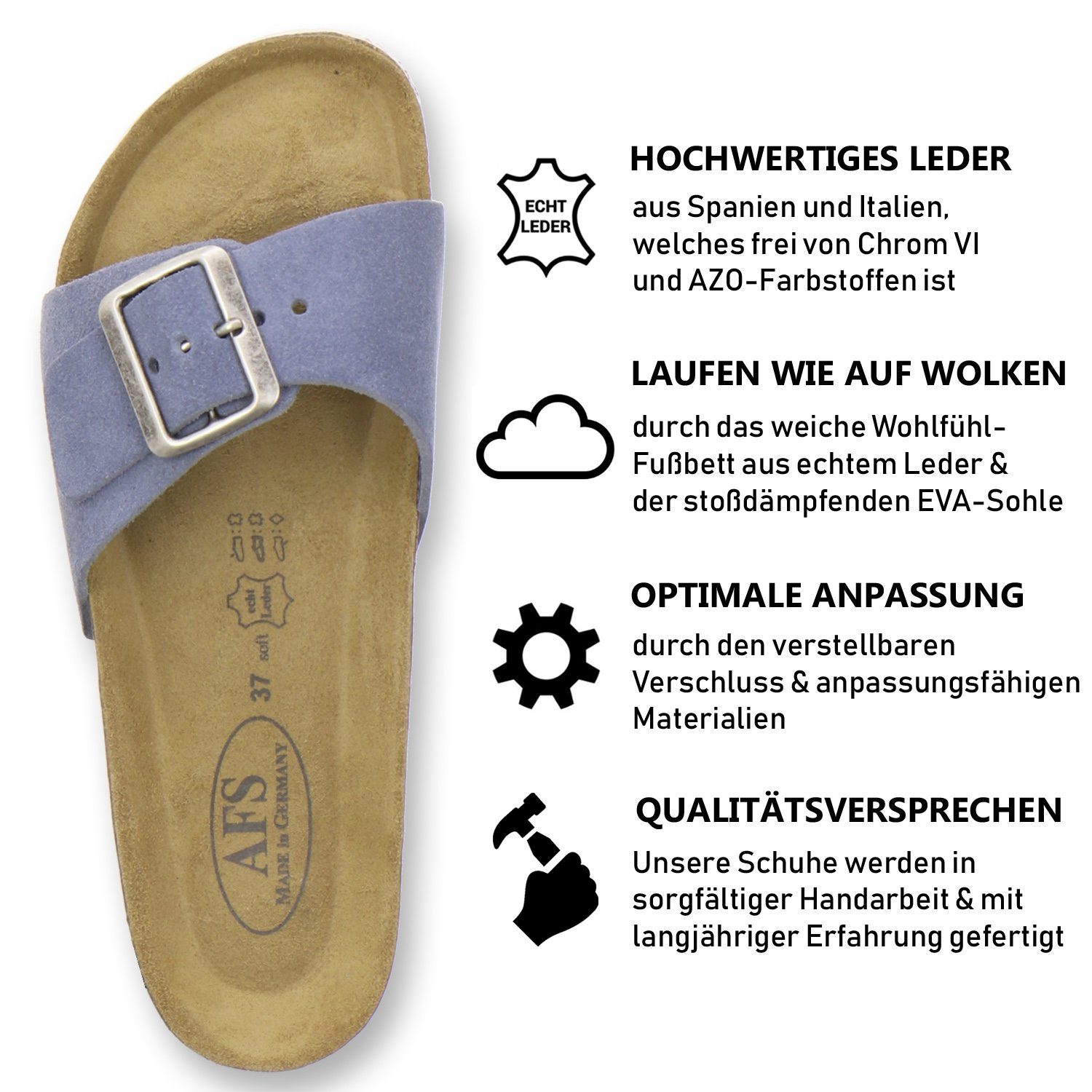 AFS-Schuhe 2112 Pantolette sommerliche aus für in Made sky Germany Pantoletten Damen Leder