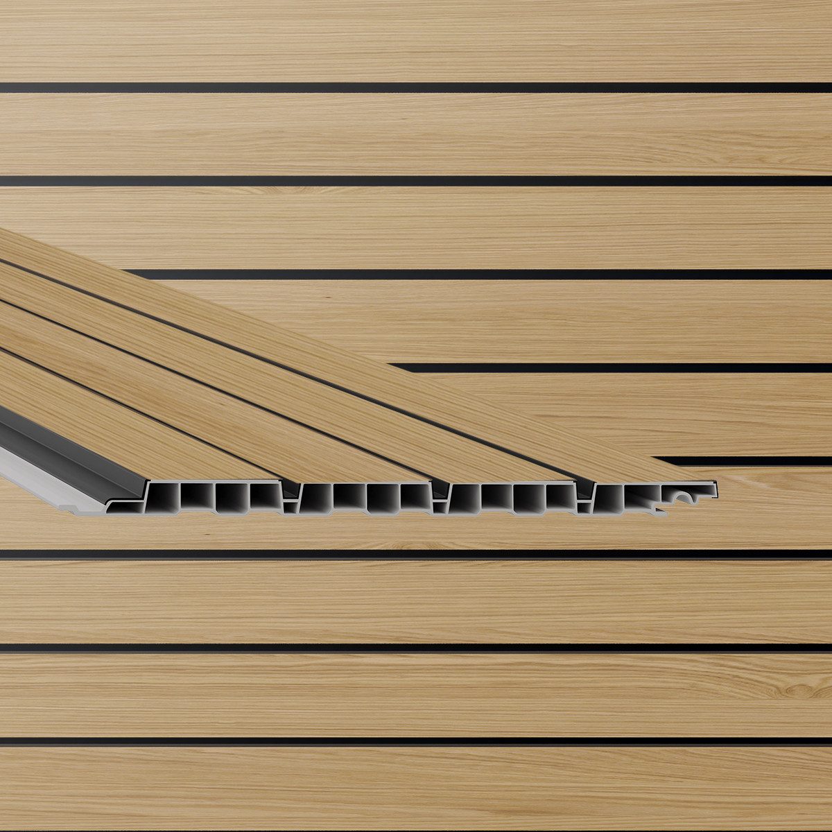 Vinylit Verkleidungspaneel vinyPlus Quattro Rhombus Profil Länge 2x6m 3,59qm helle Eiche malz, BxL: 33,30x600,00 cm, 1,99 qm, (Bund mit 2 Paneele, 3,99 qm) Geringer Wartungsaufwand, UV-beständige Dekorfolie, Rhombusoptik