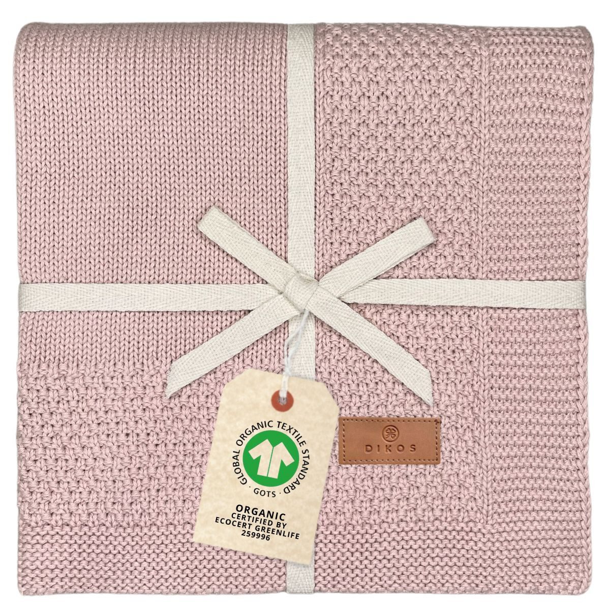 Babydecke DIKOS® Kuscheldecke Bordüre *100%* Bio Baumwolle, Geschenk zur Geburt, DIKOS, Strickdecke 75×100, Baby Erstausstattung Neugeborene, Babygeschenk