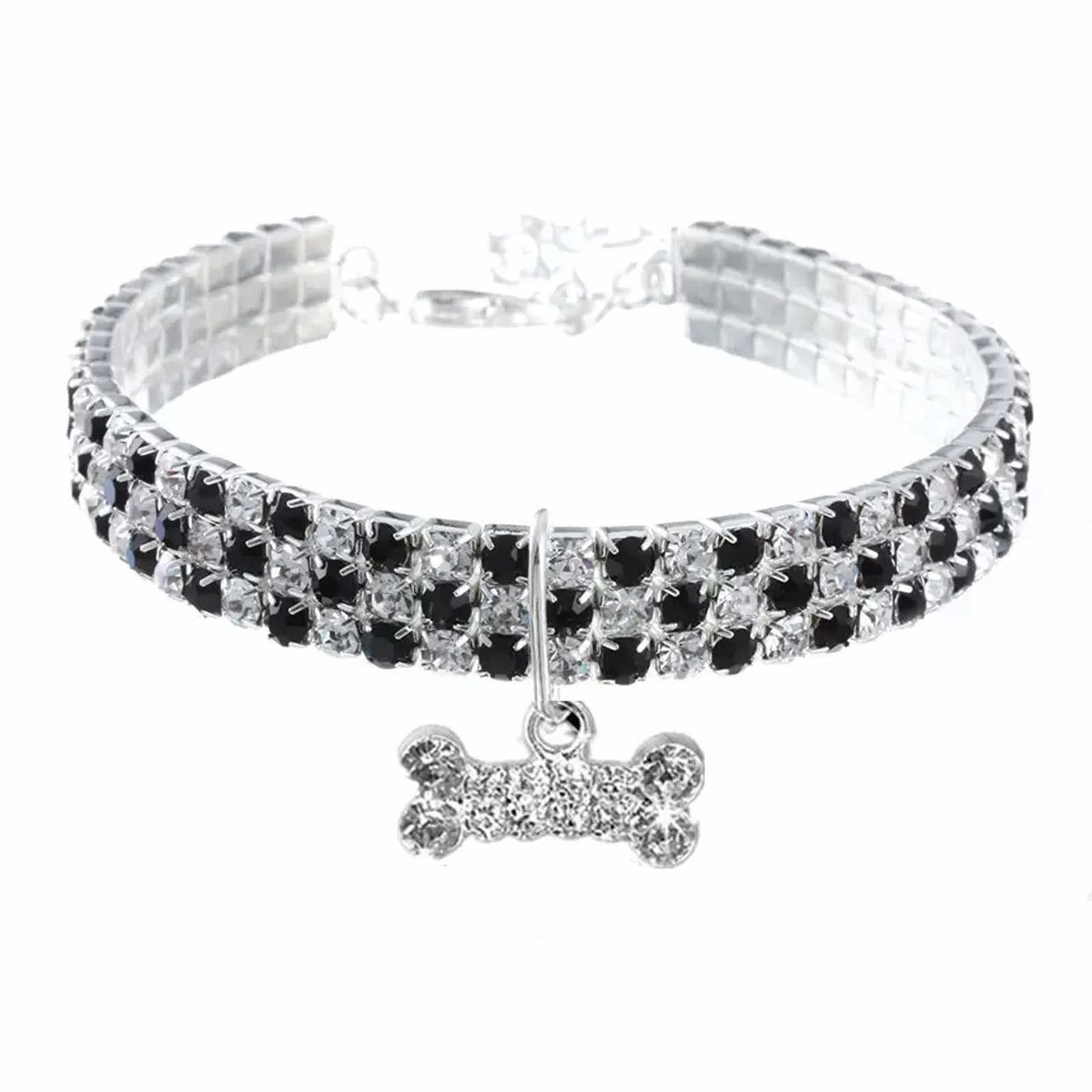 Hunde-Halsband Hundehalsband Katzenhalsband Strass Anhänger weiß - S