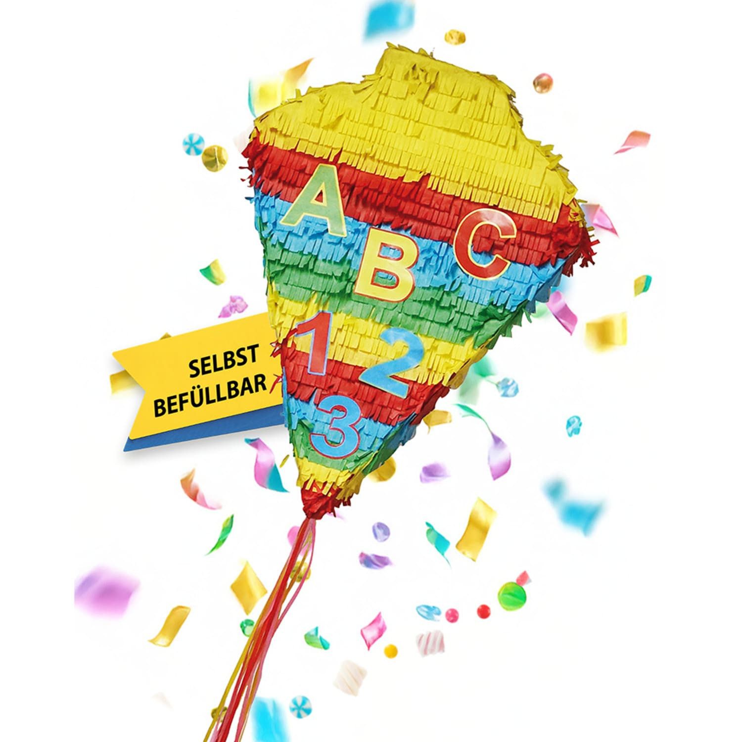 Party Factory Pinata Pinata Schultüte für die Einschulung der Erstklässler, stabiles, buntes Partysiel zur Einschulung