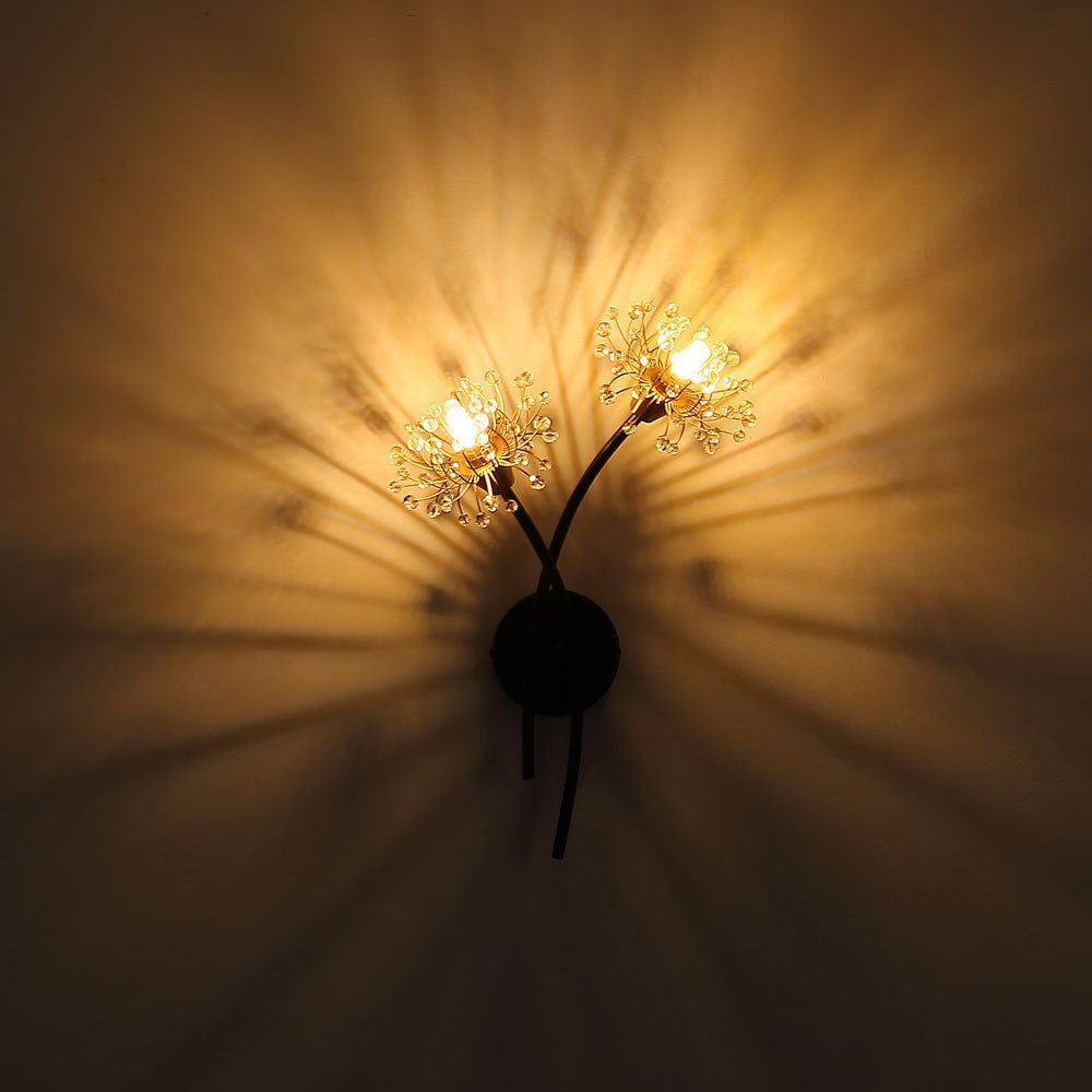 GLOBO LIGHTING Wandleuchte, Leuchtmittel nicht inklusive, Wandleuchte Flurlampe Kristallleuchte Blume gold schwarz 2-Flammig G9