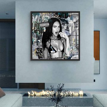 DOTCOMCANVAS® Acrylglasbild FOX - Acrylglas, Acrylglasbild Megan Fox Collage Street Art schwarz weiß Frau Model