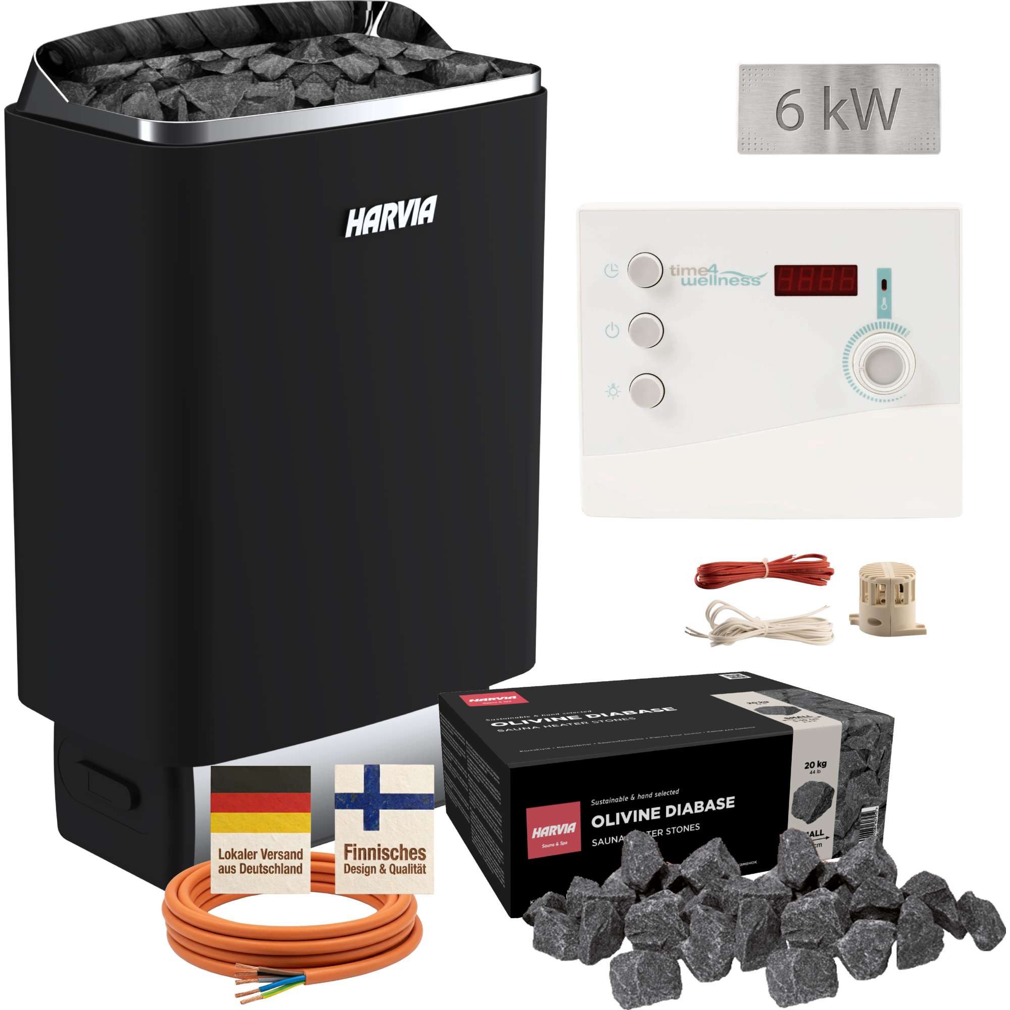 Fresh-Pool Saunaofen Harvia TopSteel M60E Black - 6 kW Saunaofen Set 7-, 6 kW, (1-St)