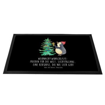 Fußmatte 60 x 90 cm Pinguin Weihnachtsbaum - Schwarz - Geschenk, Fußabtreter, Mr. & Mrs. Panda, Höhe: 0.3 mm, Gummirand und Design