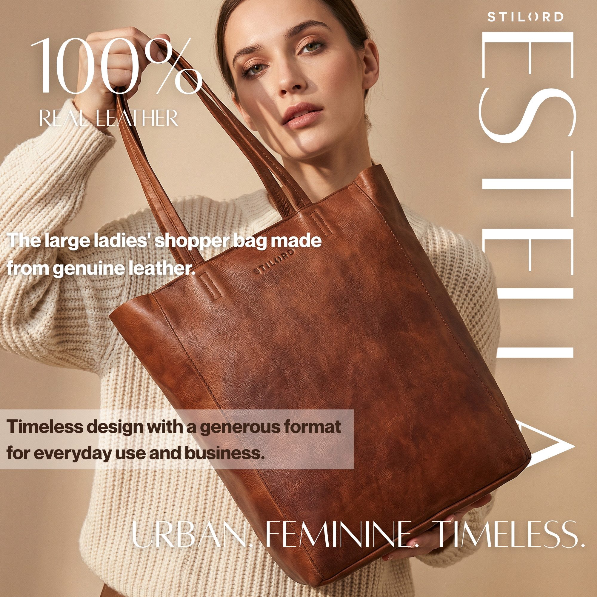 STILORD Handtasche “Estella" Vintage Shopper Tasche Damen Leder 16 Zoll