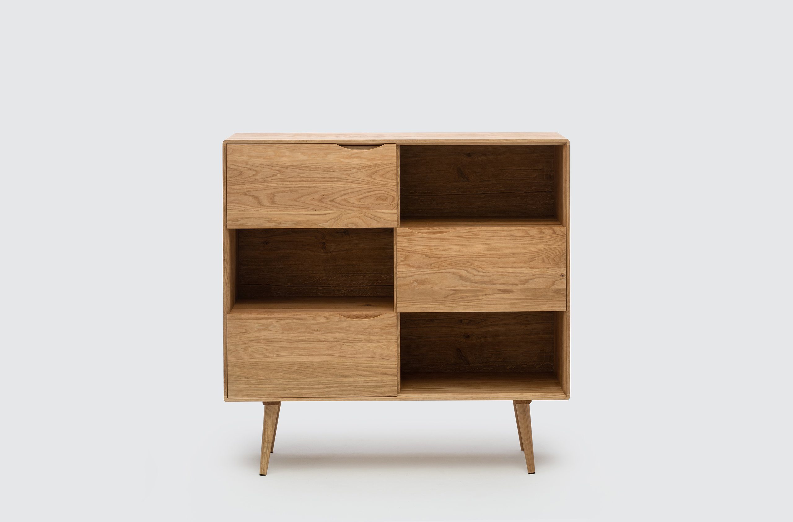 Mobello Regal Elegantes Highboard aus Massiv Eichenholz, Stilvoller Mehrzweckschrank, 107x40x105 cm