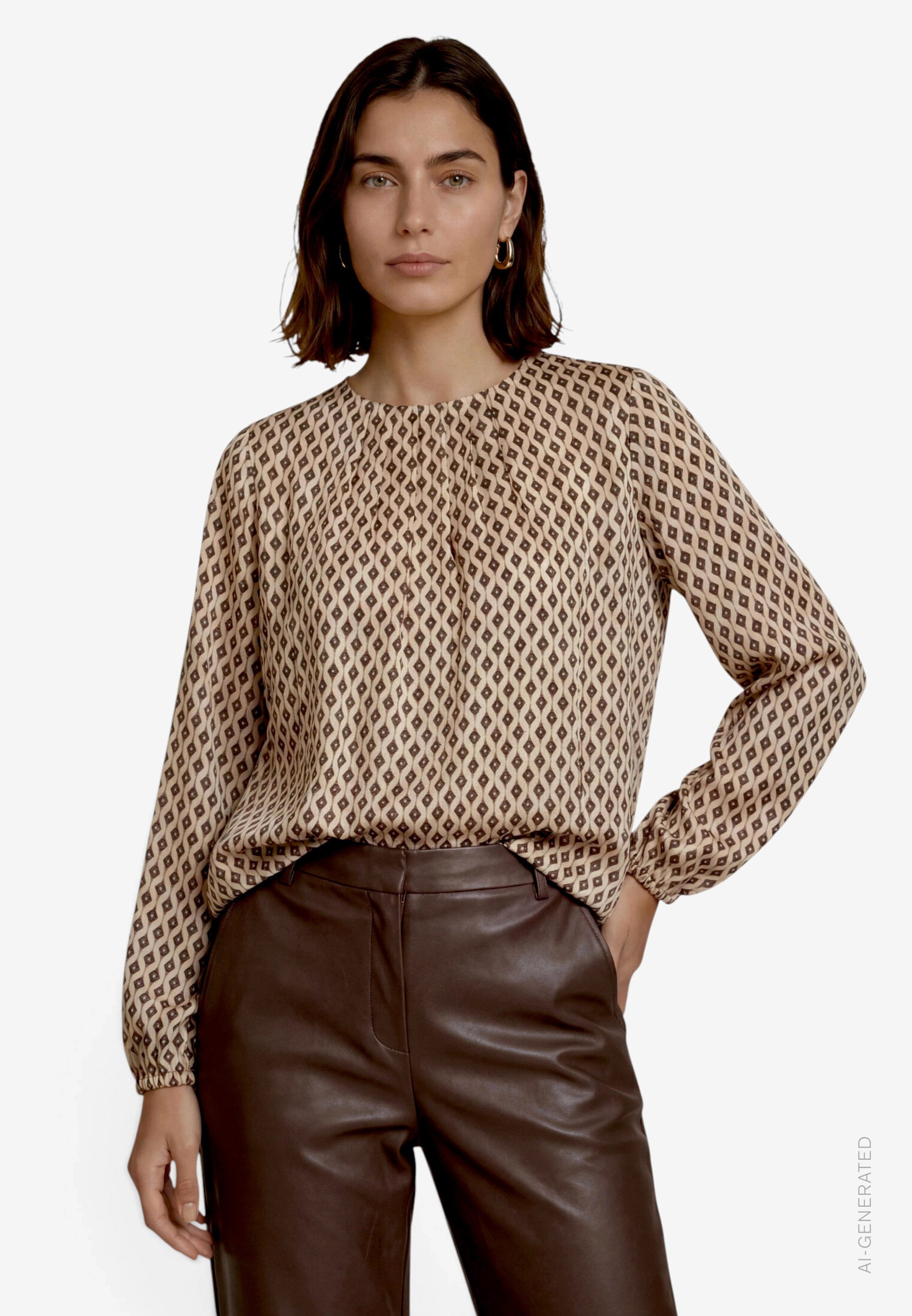 Zero Satinbluse Sommerbluse mit Rundhals und Minimal-Print