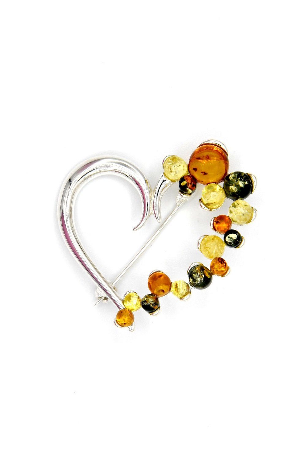 MyBer® Brosche Bernstein Brosche Bernsteinbrosche Herz Schmuck Damen (1-tlg), Sterling Silber 925 3,5cmx3,5cm PMBER12