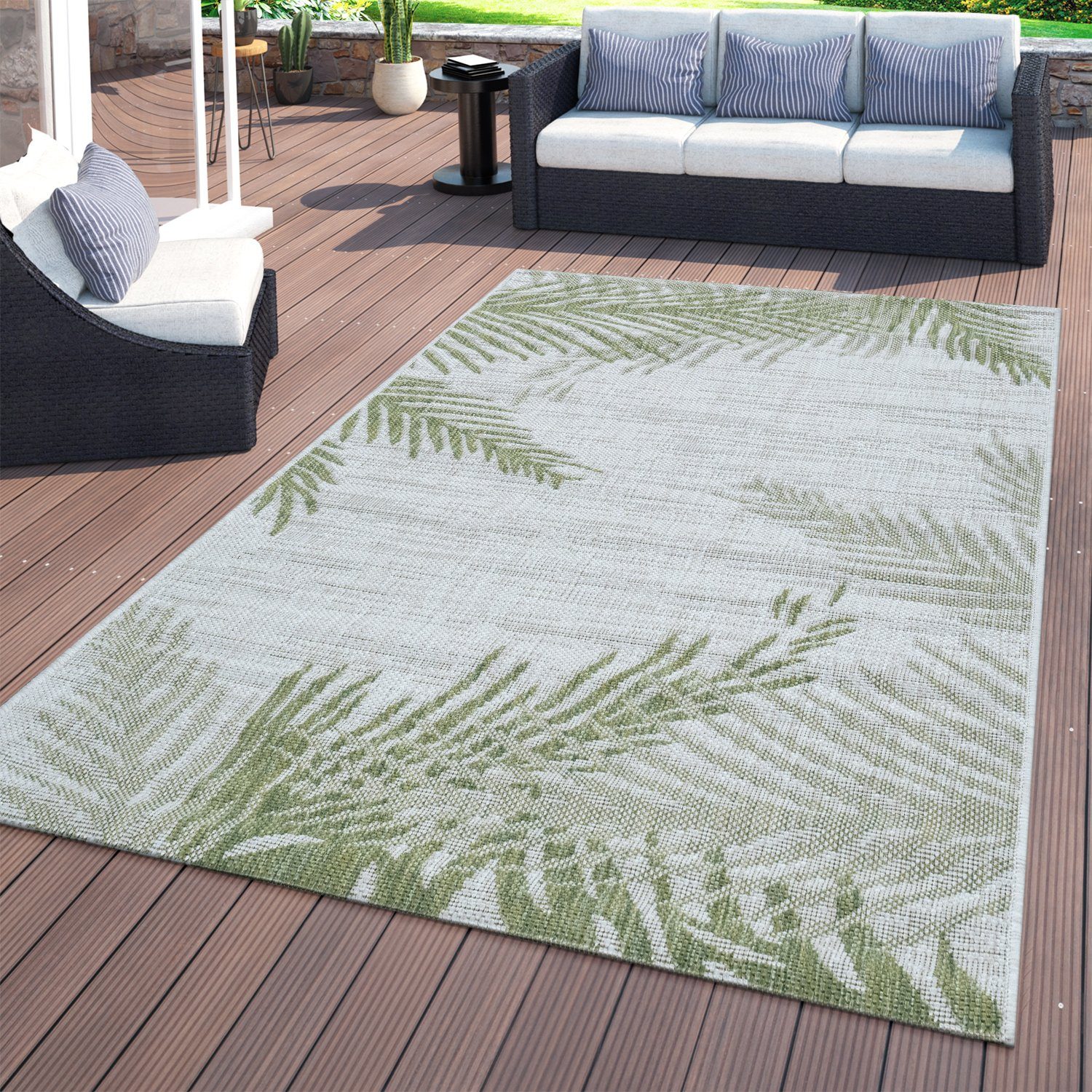 Outdoorteppich In- & Outdoorteppich Beige Grün Palmen, TT Home, Läufer, Höhe: 4 mm