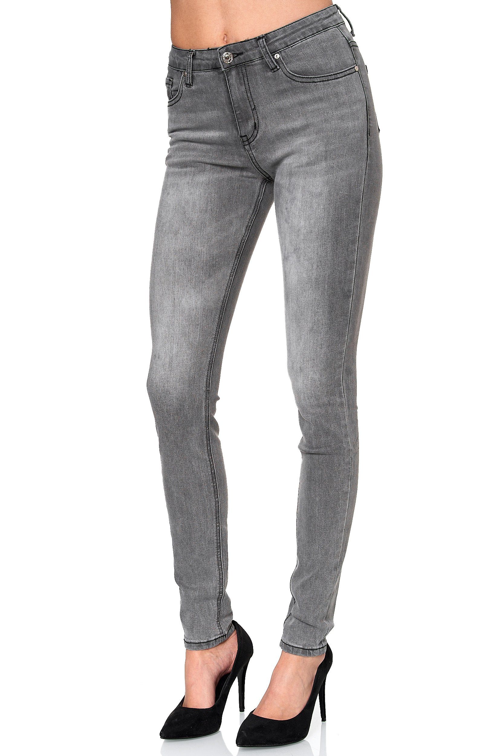 Elara Skinny-fit-Jeans Elara Damen Jeans (1-tlg) Grau Skinny Hose Elastisch Stretch