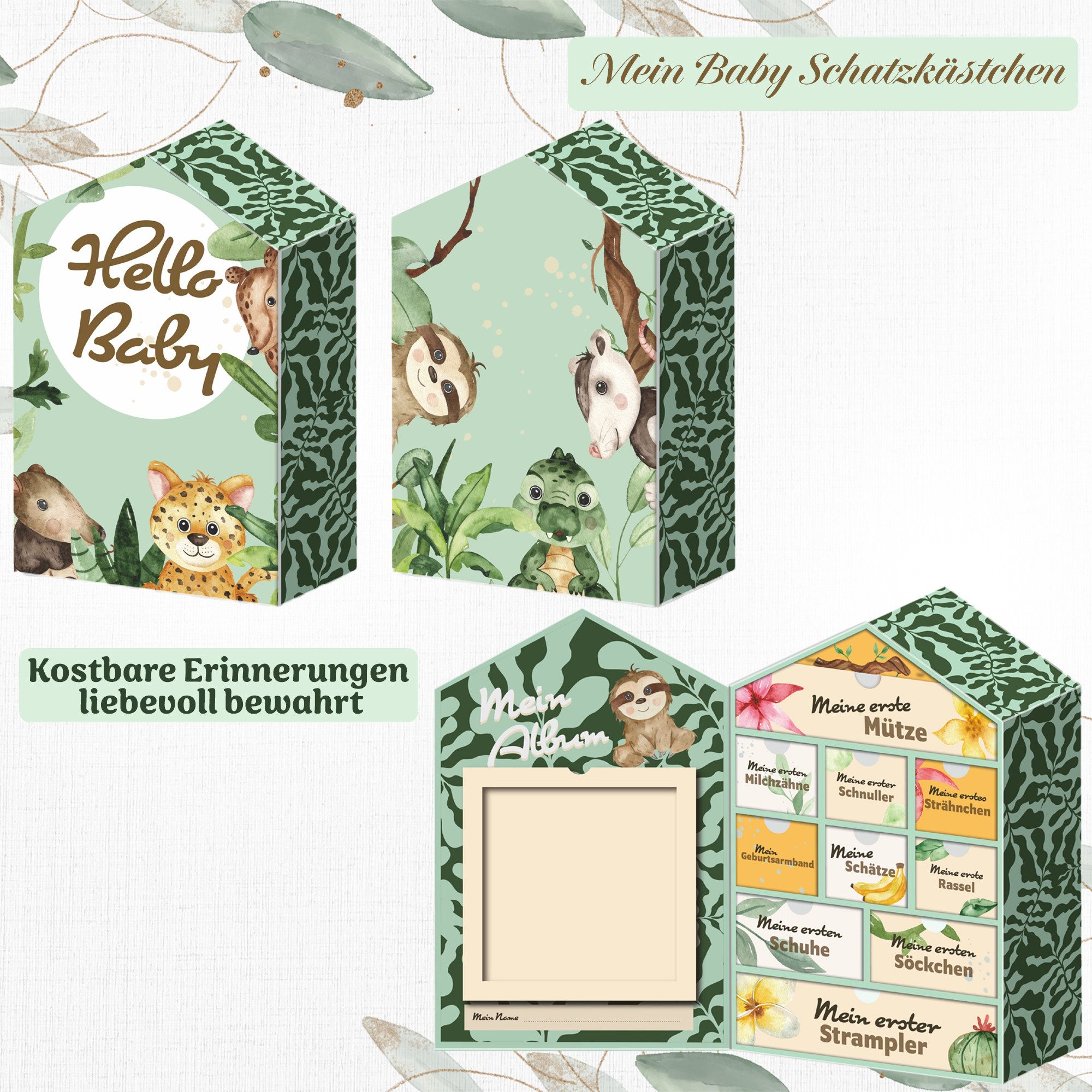 hausleben Geschenkbox Baby Erinnerungsbox Schatztruhe Erinnerungen mit 10 Fächern (1 St), Erinnerungsbox für Geburt und Taufe – Süße Baby, Babyschmuck