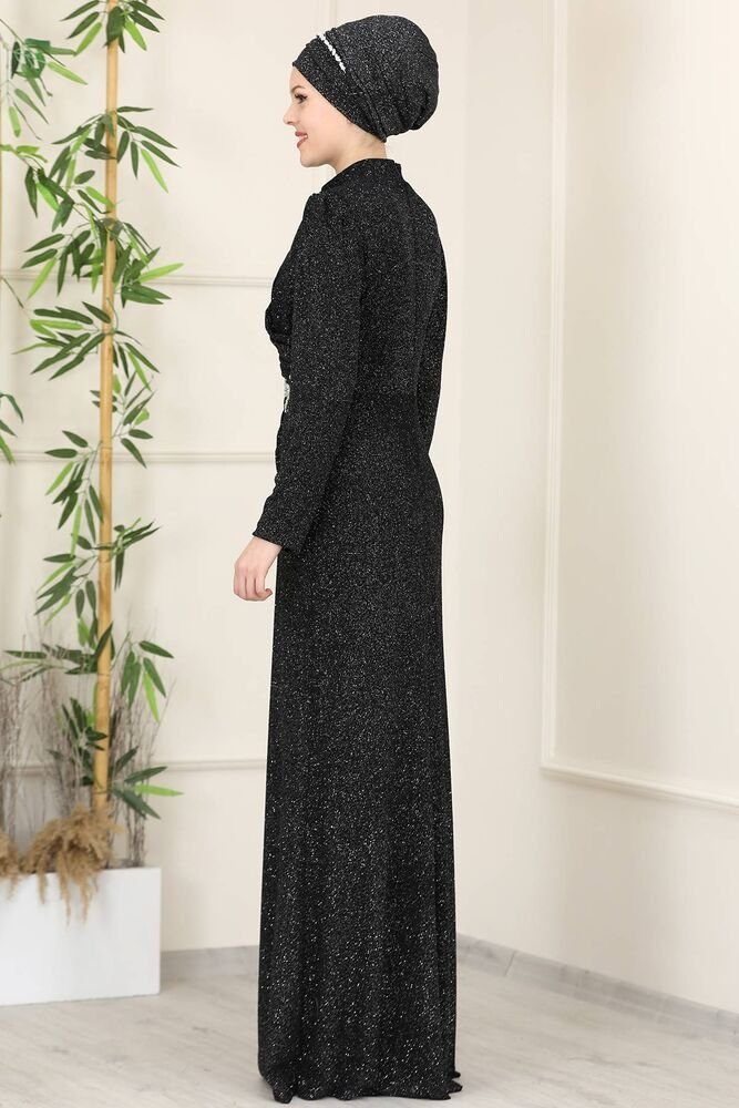 fashionshowcase Maxikleid Damen Abendkleid im Abaya-Stil - Modest Fashion mit Schmuckdetails Langärmlig, Blickdicht, voll Bedeckt