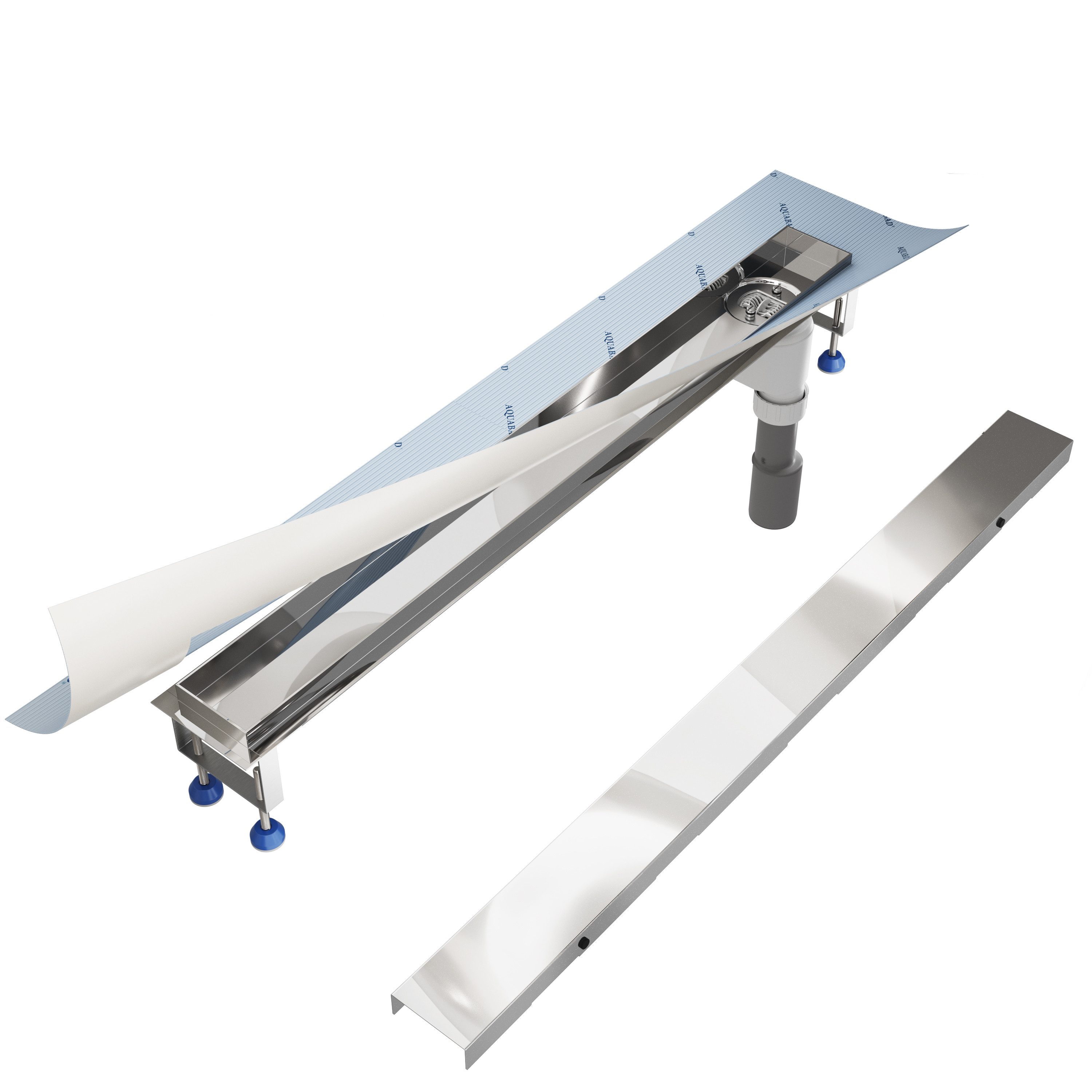 Aquabad® Duschrinne SDS Premium Edelstahl Duschablauf, Haarsieb, Viega-Siphon, Komplett-Set, Blende: Bord