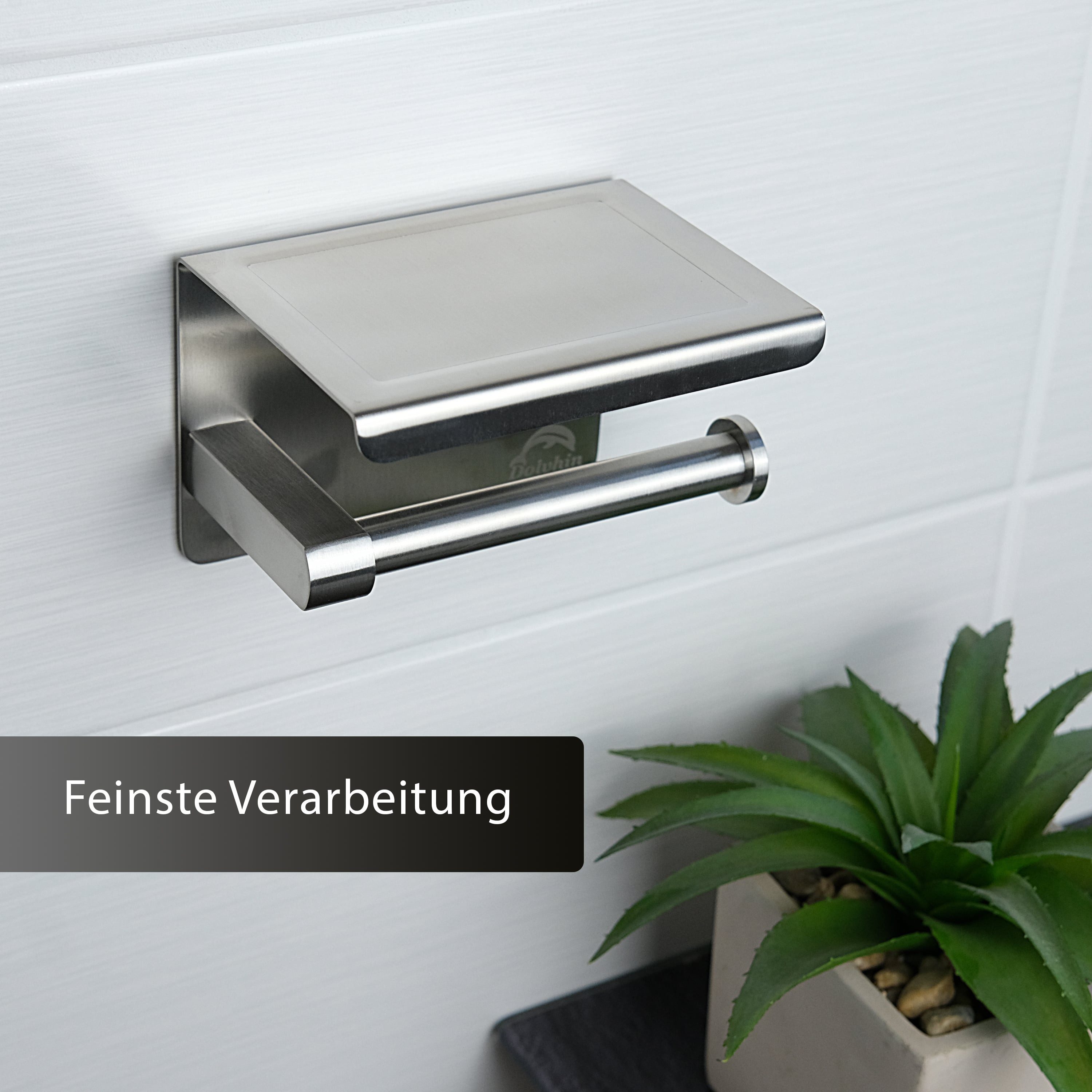 Dolvhin Toilettenpapierhalter ohne Bohren, Edelstahl Klopapierhalter mit Ablage, WC Klorollenhalter, zum Kleben inkl. extra starkem 3M Klebestreifen – Bild 3 von 5