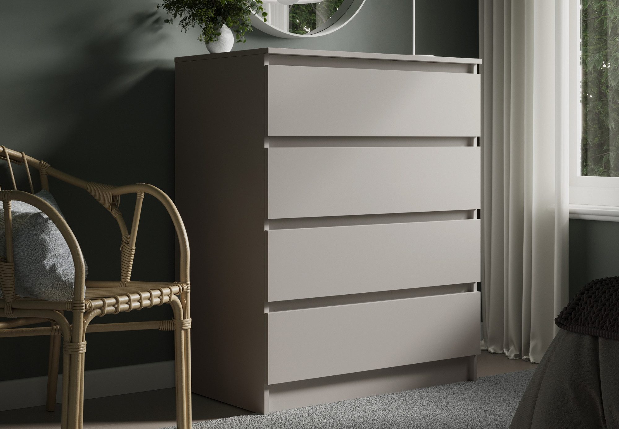 Home Collective Kommode mit 4 Schubladen Kommode schmal Holz Schrank (Highboard Anrichte Schlafzimmer Wohnzimmer Flur Büro Organizer), Kommode 76 cm breit Schrank mit Schubladen Sideboard Kaschmir