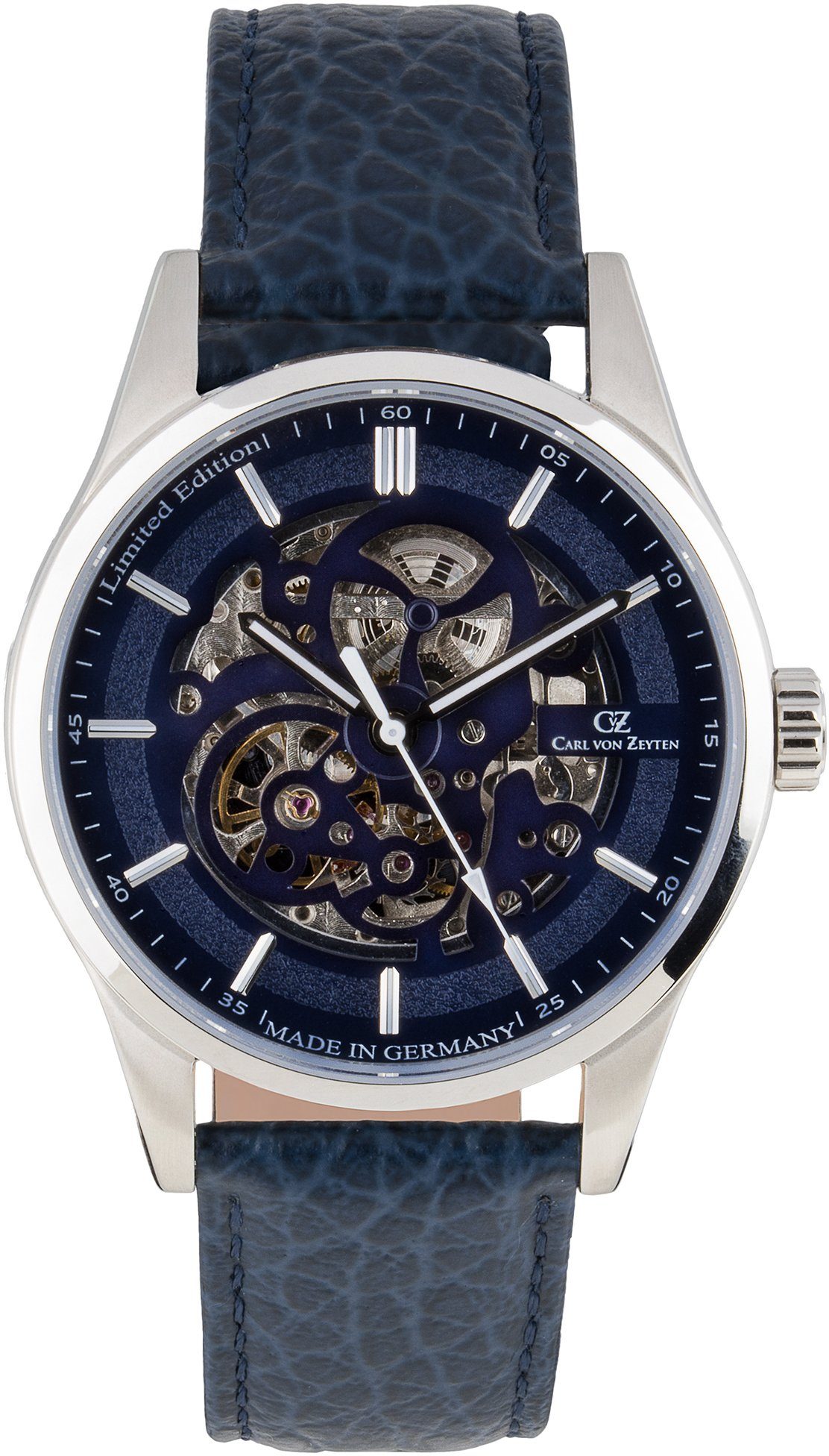 Carl von Zeyten Automatikuhr Alpirsbach, CVZ0076BLS, Armbanduhr, Herrenuhr, Skelettuhr, Made in Germany, Mechanische Uhr