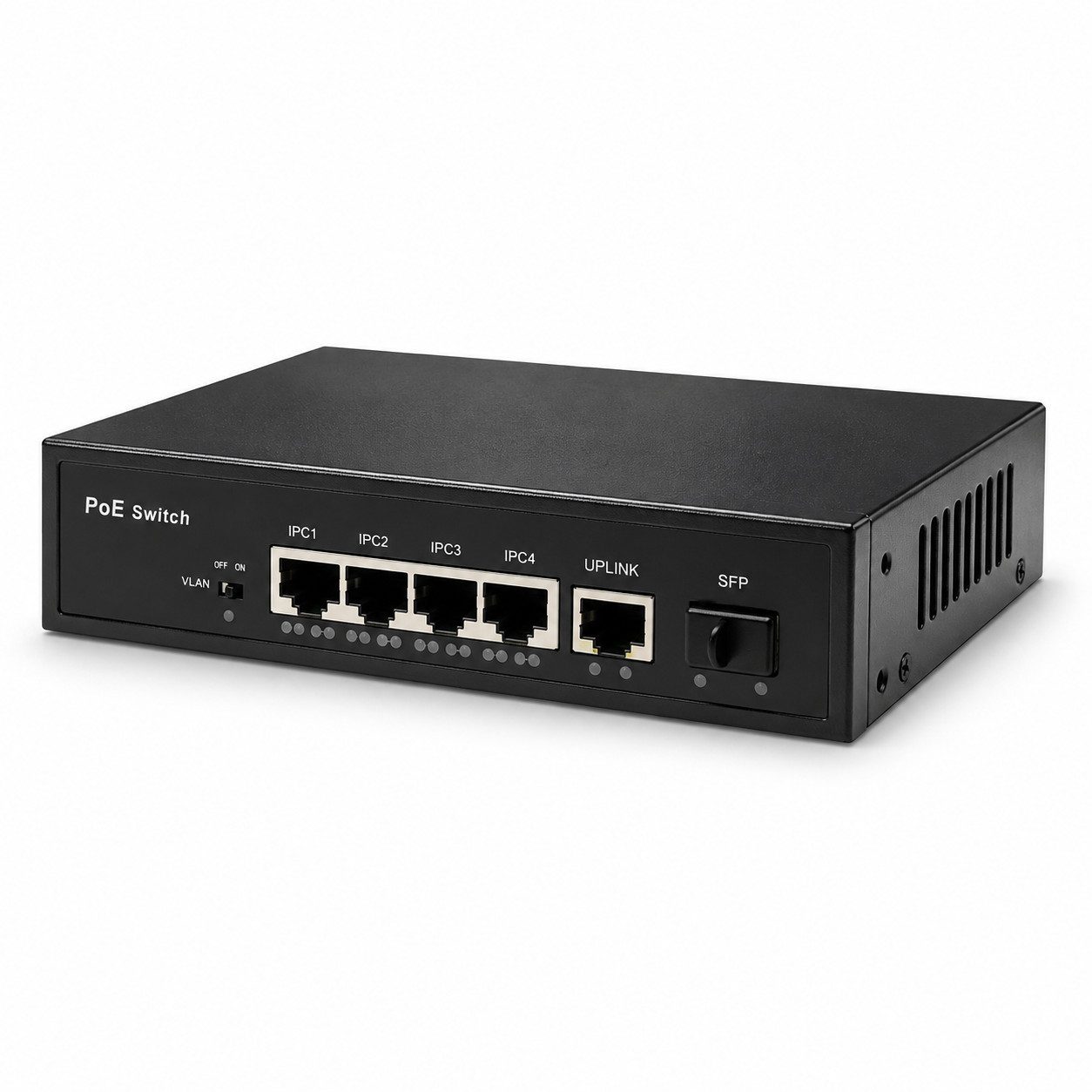 Tekoo Mini PoE Switch 6 Port Gigabit, Lüfterlos, SFP, Watchdog, VLAN Netzwerk-Switch (Watchdog-Funktion, SFP-Port, 250m Reichweite, PoE+ Unterstützung)