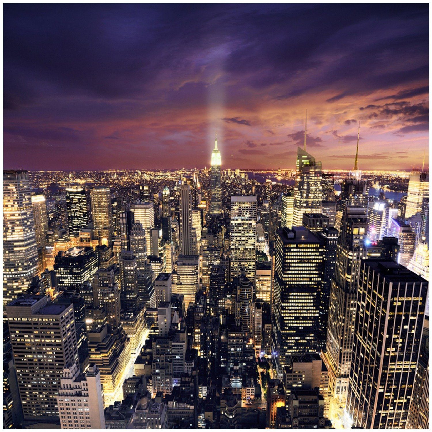 Wallario Memoboard New York bei Stadt Nacht Panoramablick - die über