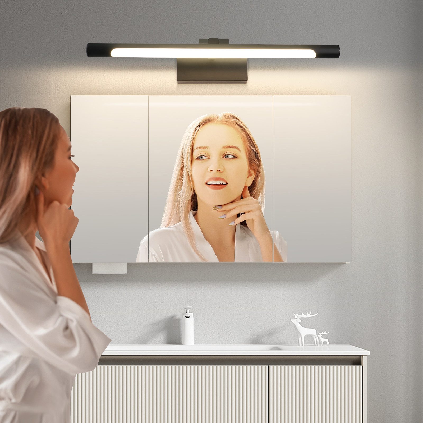 ZMH LED Spiegelleuchte 40CM 4000K Wandleuchte Schwarz Wand 6W, LED fest integriert, Neutralweiß, Spiegellampe Küche – Bild 4 von 5