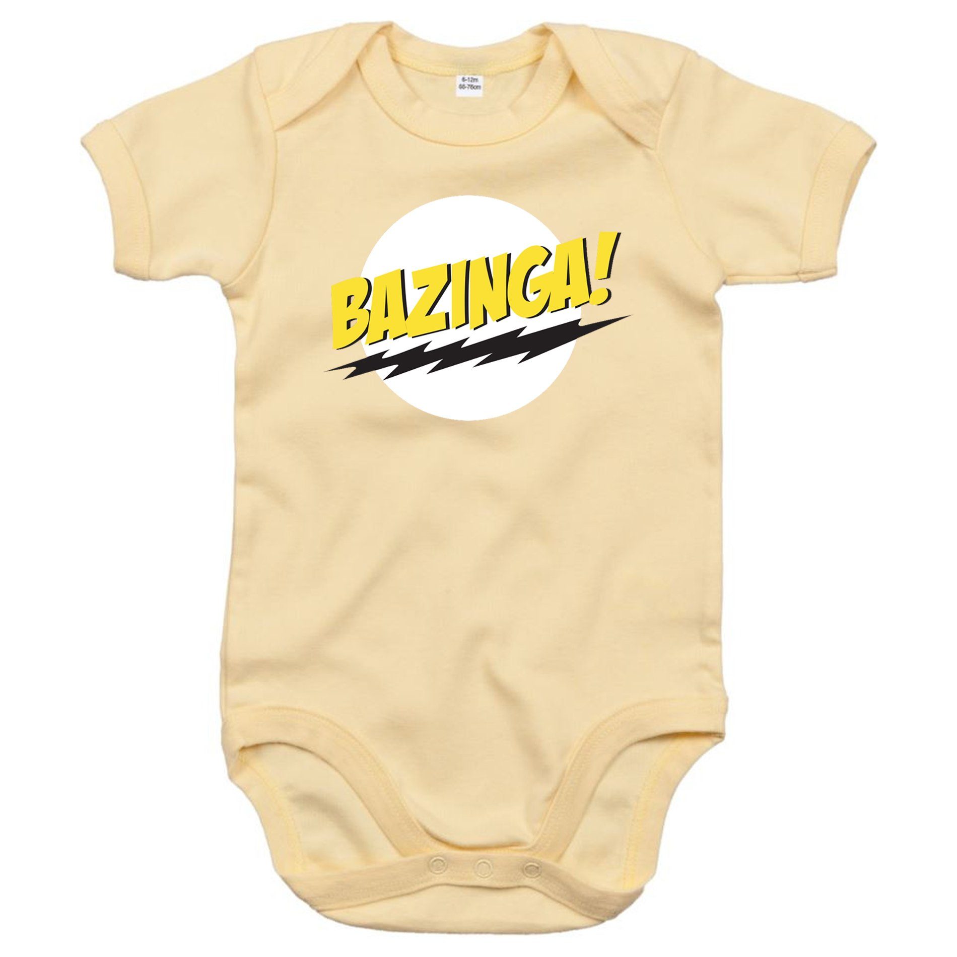 Blondie & Brownie Strampler Baby Theorie Beige mit Bazinga Big Druckknopf Sheldon Logo Kinder Bang