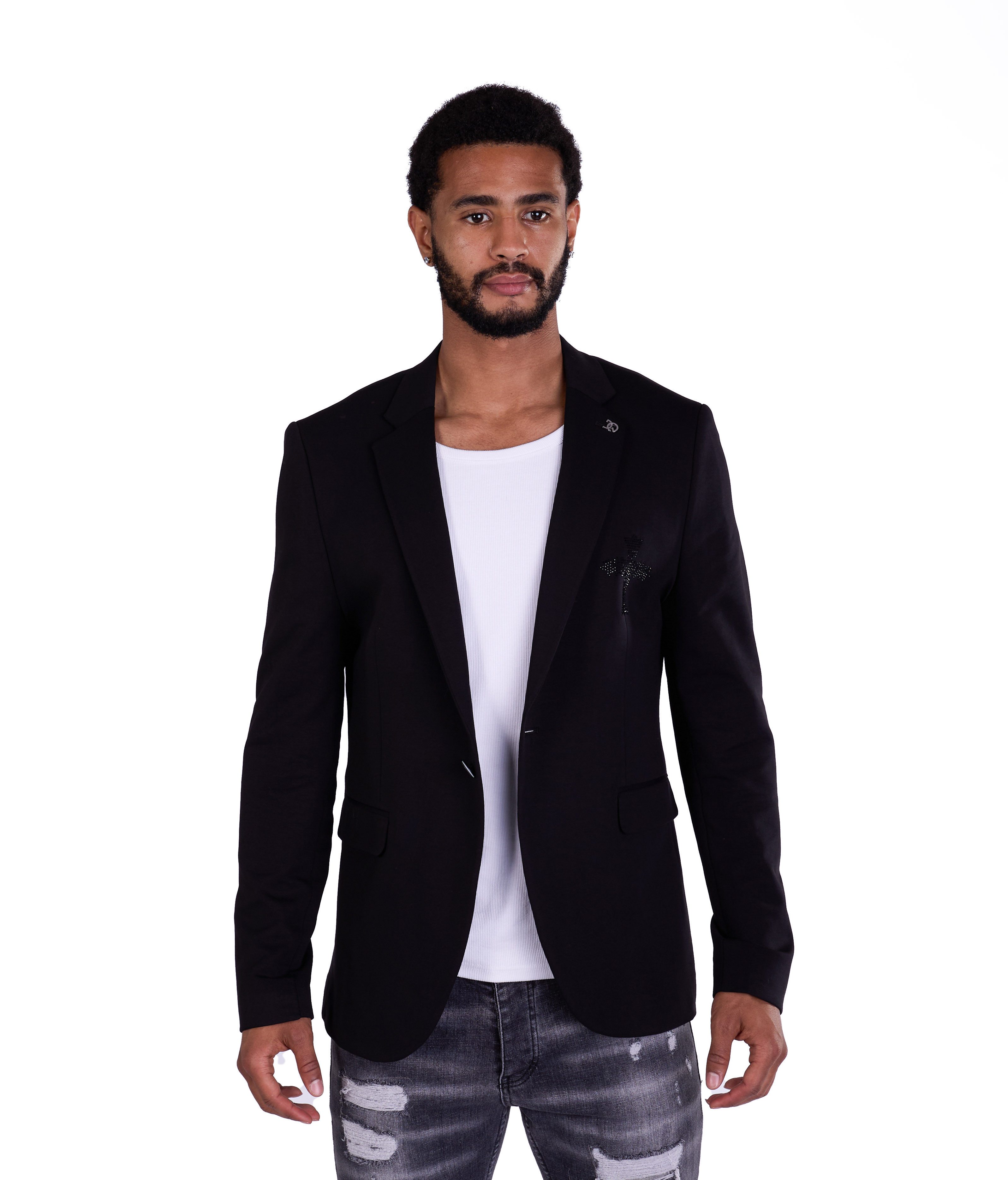 Denim Distriqt Sakko Designer Slim Fit Strass Herren Sakko Schwarz 46 günstig online kaufen