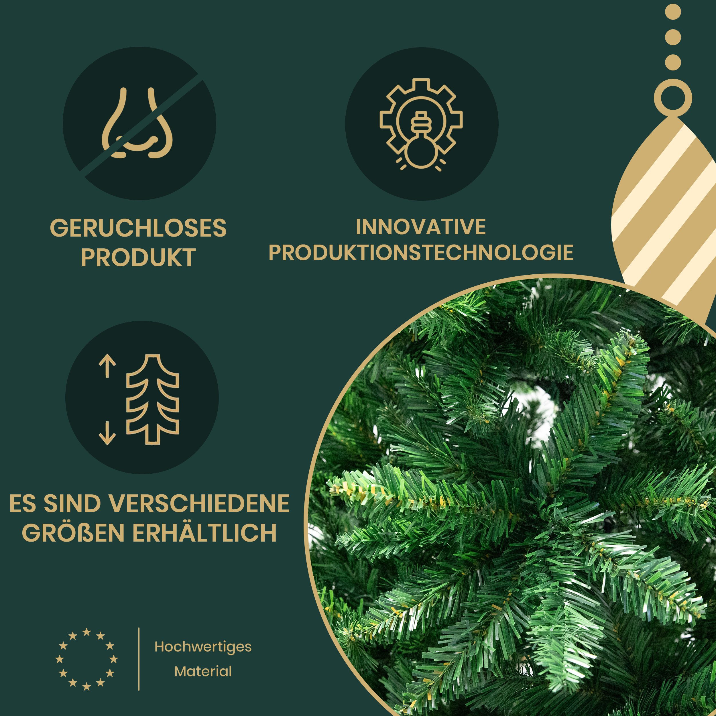 Sinaopus Künstlicher Weihnachtsbaum mit Beleuchtung, Tannenbaum künstlich, PVC, 180/210cm, Metallständer, Künstliche Tanne, realistisch dicht, sicher & leicht a – Bild 3 von 5